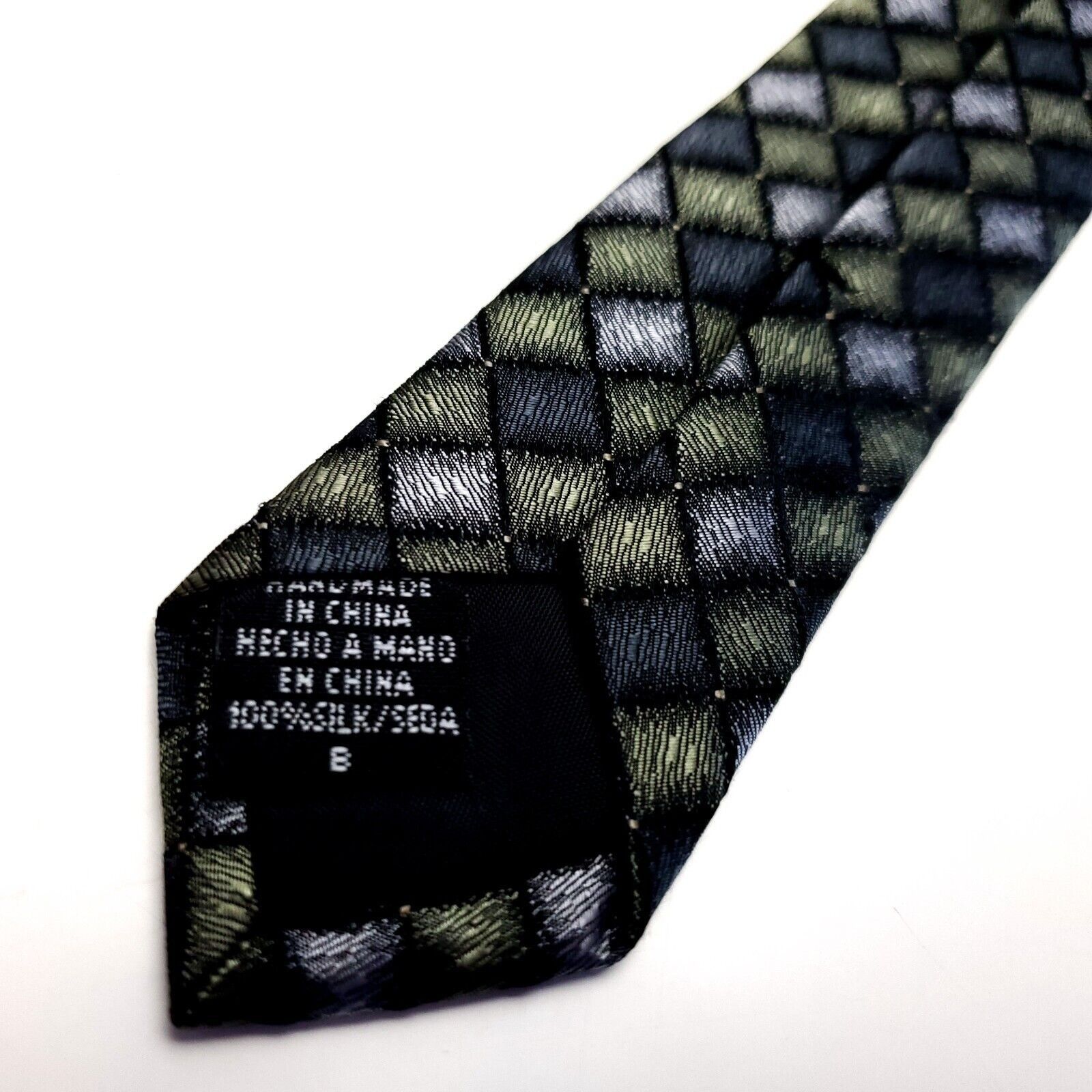 Vintage Cezani Black Green Silk Tie Woven Geometric Size ONE SIZE - 5 Thumbnail