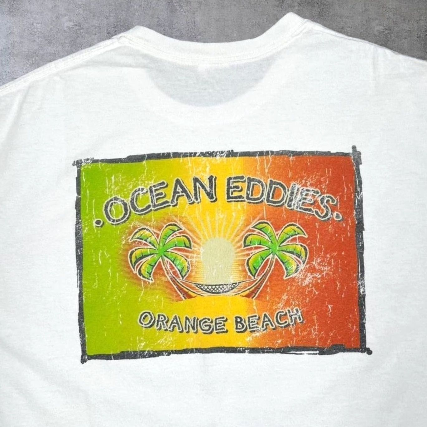 Gildan Gildan T-Shirt Ocean Eddies “Orange Beach” Souvenir Spellout Graphic White XL Mens Shirts Short Sleeve Cotton White Graphic Print 90s? Size US XL / EU 56 / 4 - 4 Thumbnail