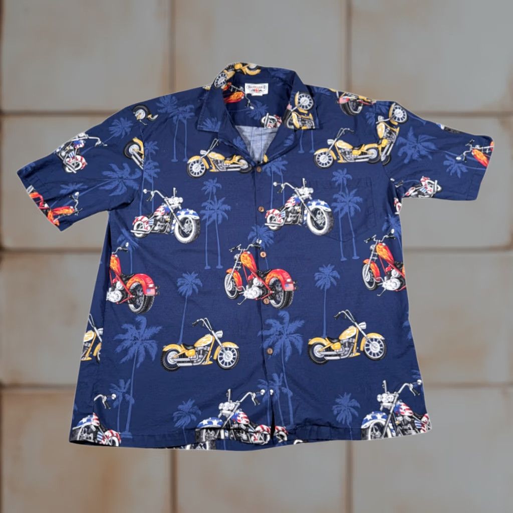 Vintage VINTAGE Pacific Legend Hawaiian Shirt Mens 2XL Blue Motorcycle USA 90s Shirt Size US XXL / EU 58 / 5 - 1 Thumbnail