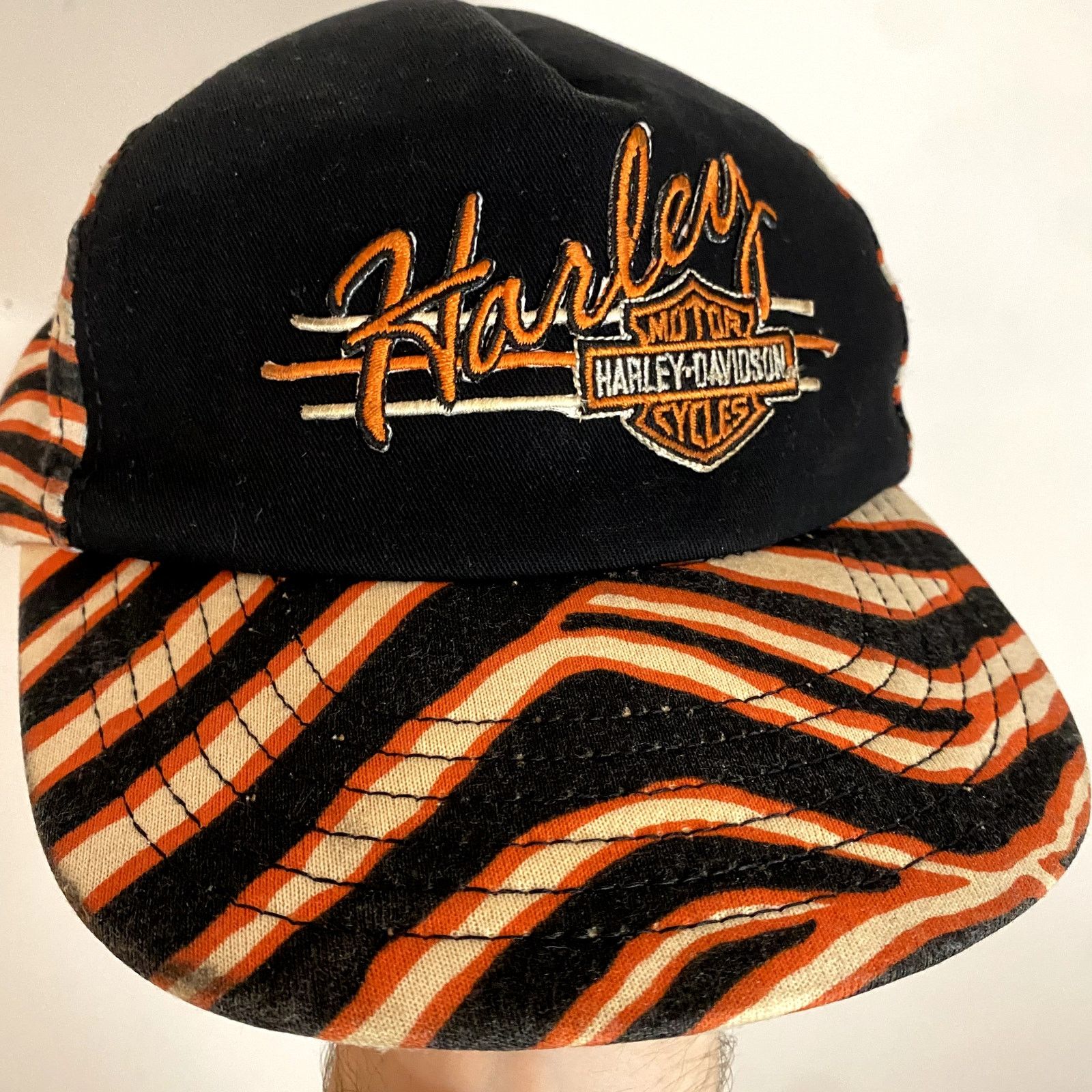 Harley Davidson × Vintage Vintage Harley Davidson Striped Wavy Snapback Hat Size ONE SIZE - 2 Thumbnail