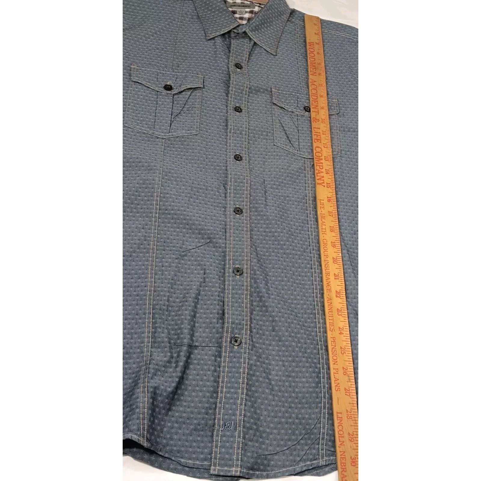 Johnston & Murphy Johnston & Murphy Shirt Men L Slim Blue Diamond Woven Cotton Button Up Short Sleeve Collared Button-Front Shirt Size US L / EU 52-54 / 3 - 7 Thumbnail