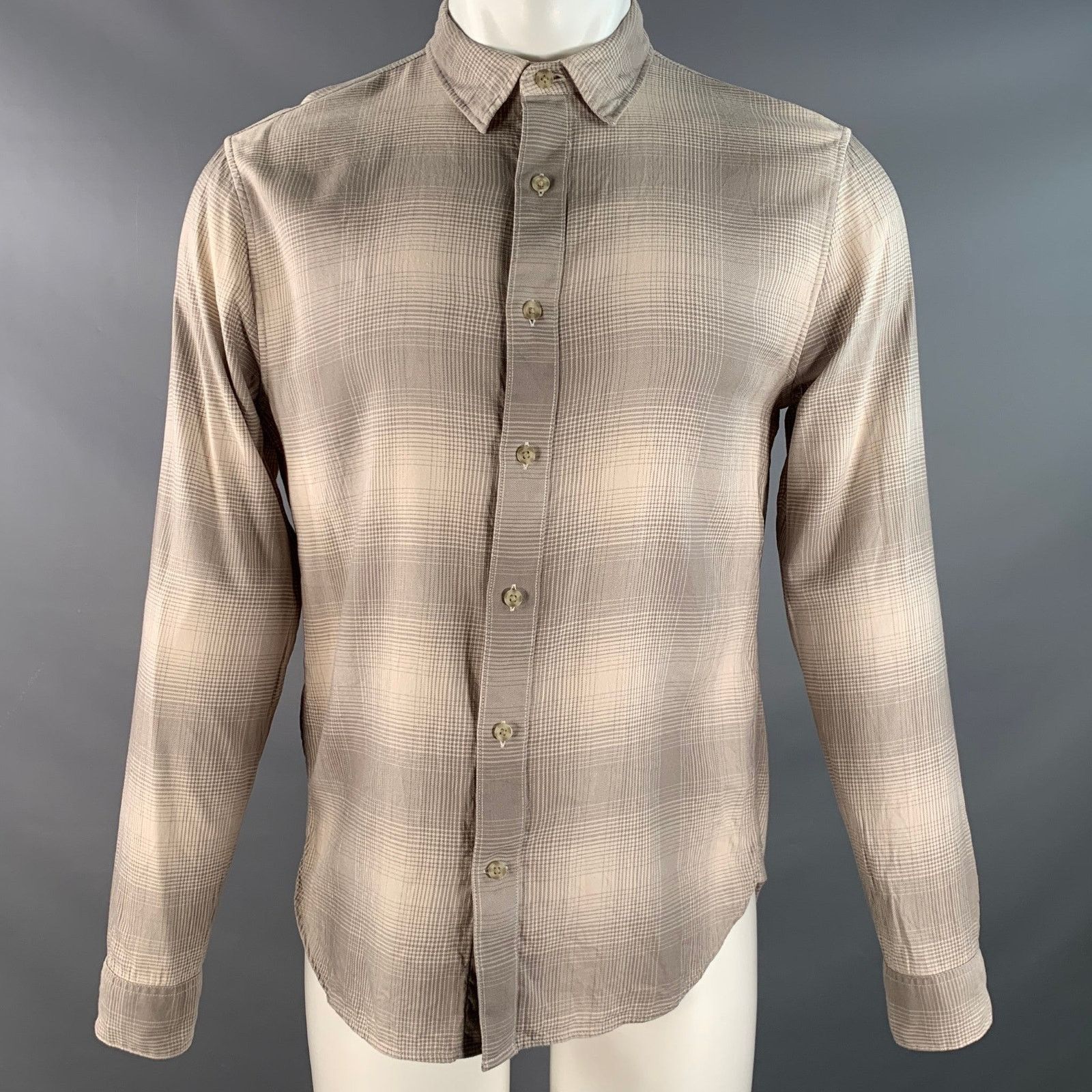 Vince Beige Taupe Plaid Cotton Blend Pointed Collar Long Sleeve Size US S / EU 44-46 / 1 - 1 Thumbnail