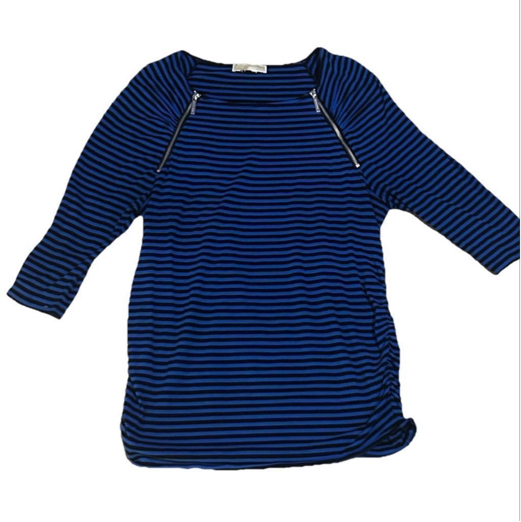Women's Michael Kors Blue Black Striped 3/4 Sleeve Tunic Xl