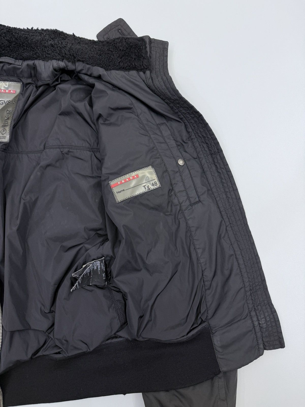 Prada 🔥Archived🔥90s PRADA Padded Dyed Sheep Fur Black Nylon Bomber Size US M / EU 48-50 / 2 - 7 Thumbnail