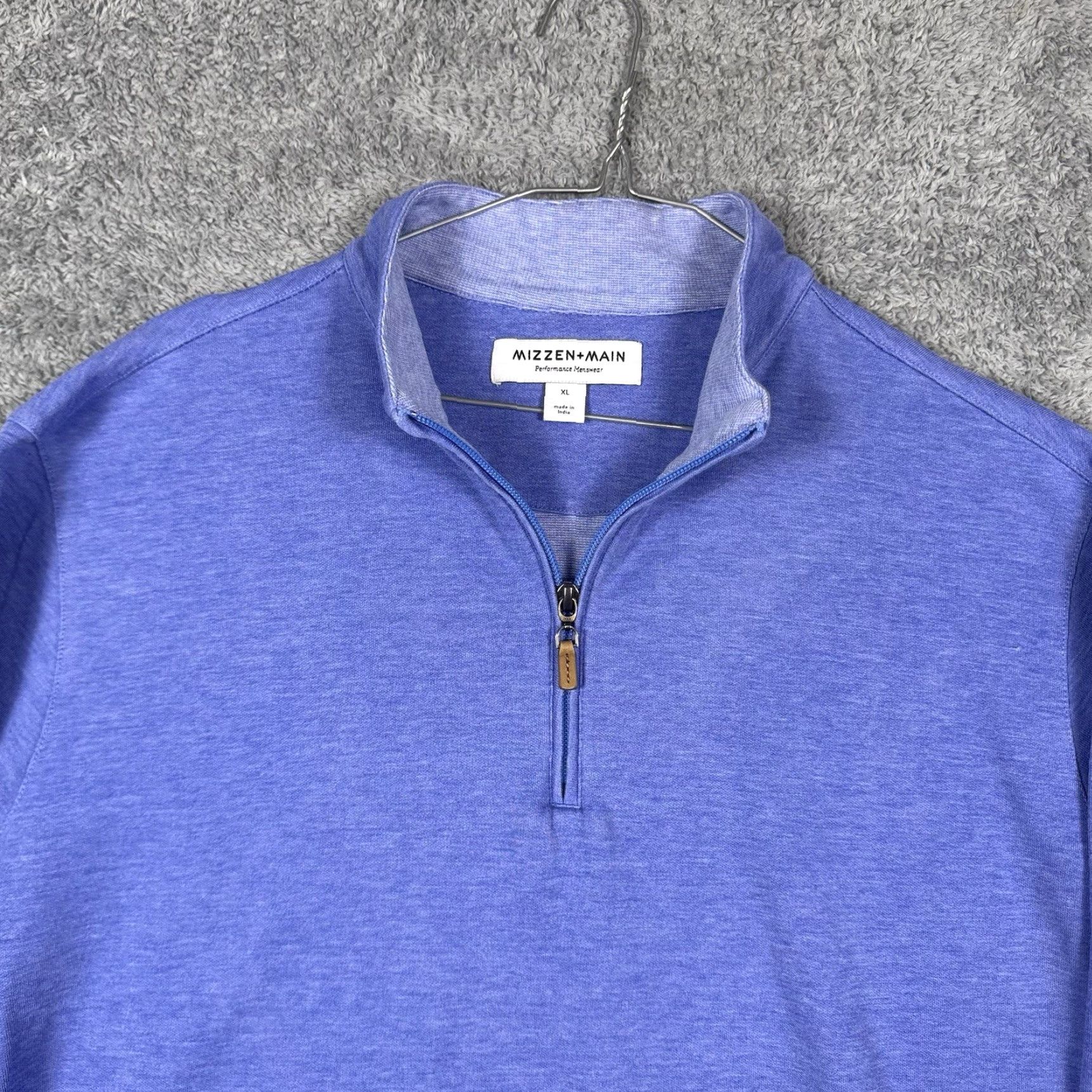 Mizzen+Main Mizzen+Main Sweater Men XL Stanton Pullover 1/4 Zip Mock Stretch Performance Blue Solid Knit Long Sleeve Size US XL / EU 56 / 4 - 4 Thumbnail