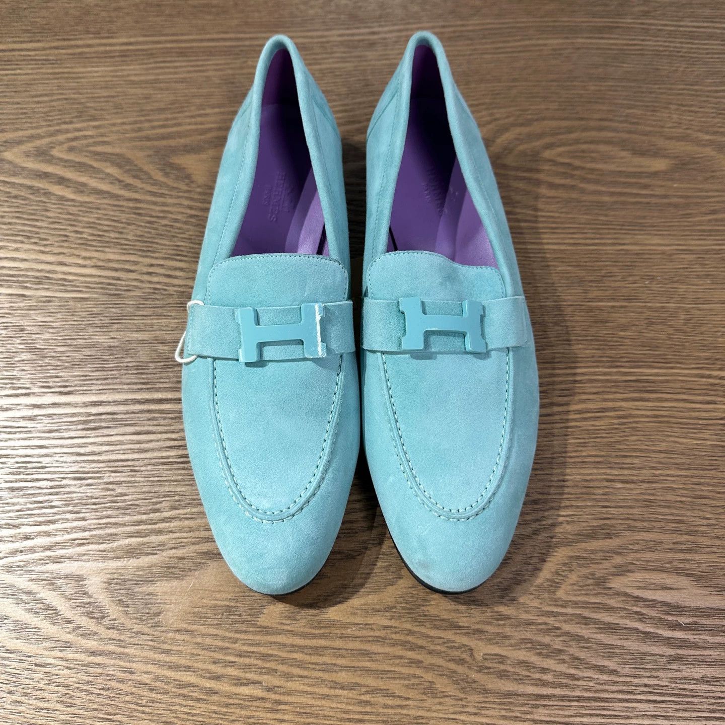 Hermes Hermes jan1040 suede loafers sea foam green 38 Size US 7 / IT 37 - 2 Thumbnail