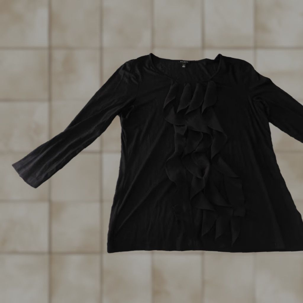 Talbots Talbots Womens Blouse Small Black Pullover Crew Neck Long Sleeve Ruffle Top Designer Top Womens S Black Casual Shirt Size S / US 4 / IT 40 - 1 Thumbnail
