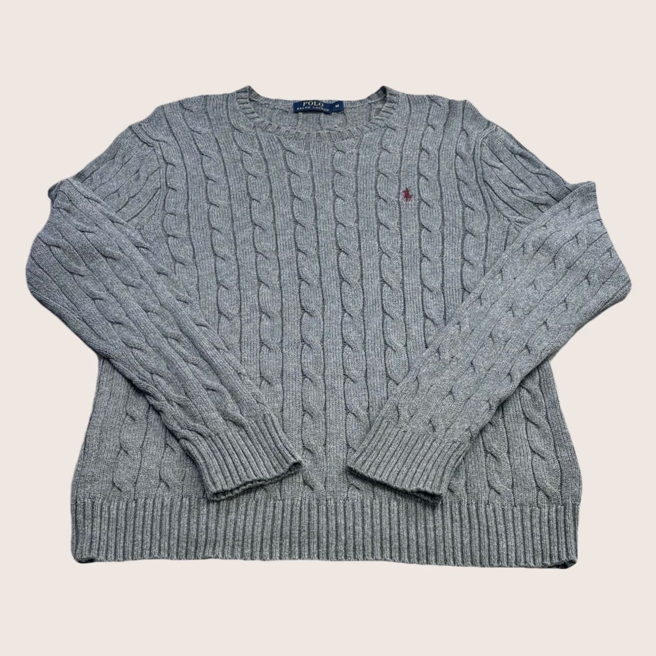 Polo Ralph Lauren Ralph Lauren Jumper Mens Medium Grey Cable-Knit Pullover Polo Ralph Used Size US M / EU 48-50 / 2 - 1 Thumbnail