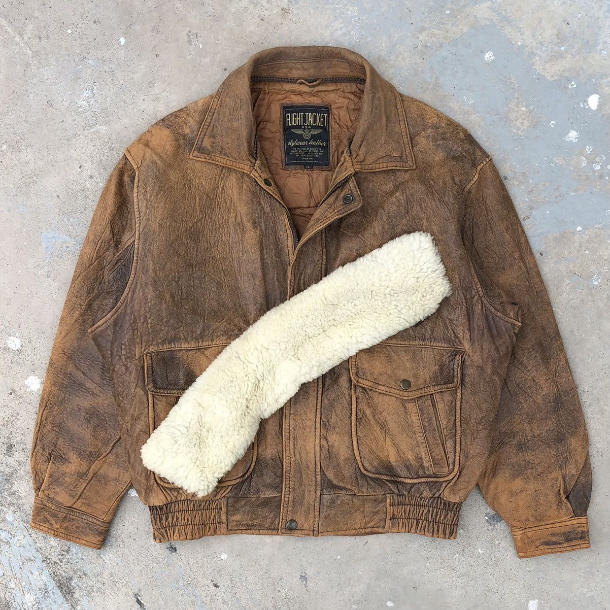 Vintage VTG Sheep Leather Flight Jacket Removable Sheeps Wool Collar Size US L / EU 52-54 / 3 - 5 Thumbnail