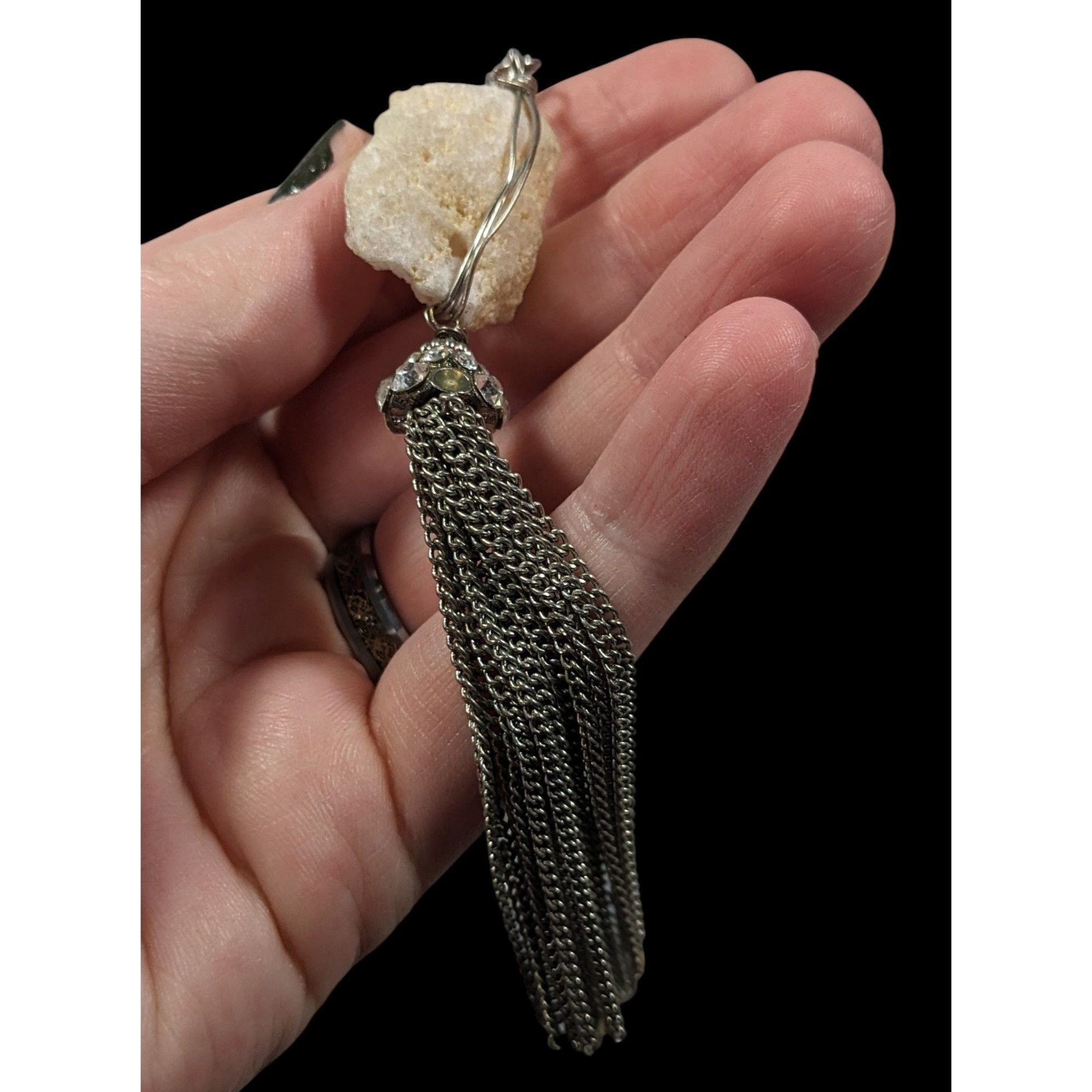 Other Handmade Druzy Quartz Pendant Tassel Necklace Size ONE SIZE - 7 Thumbnail