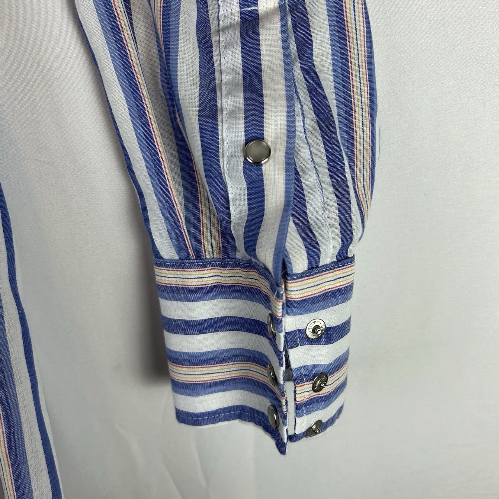 Vintage VINTAGE Panhandle Slim 16.5/35 Blue White Stripe Western Cowboy Pearl Snap Shirt Size US XL / EU 56 / 4 - 5 Thumbnail