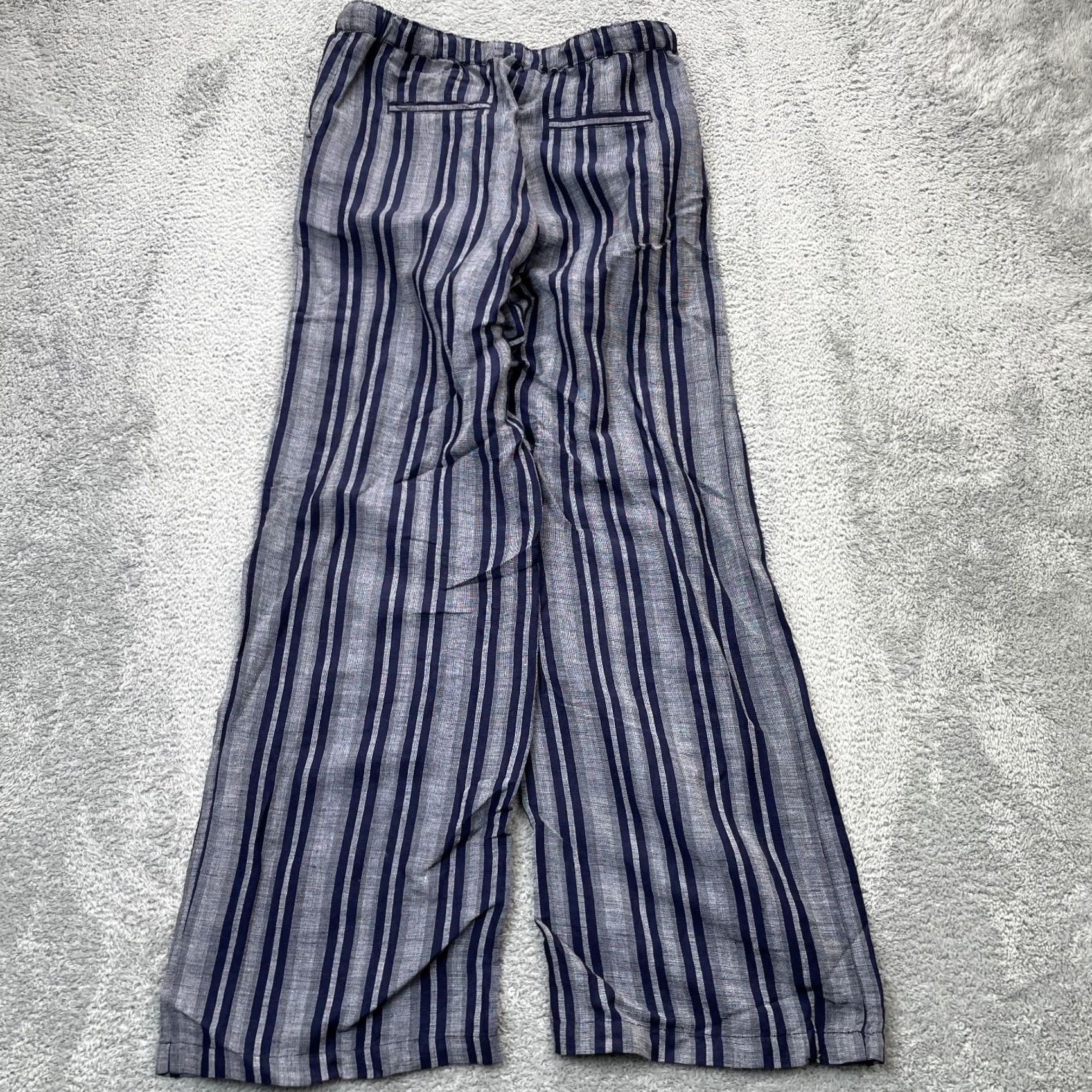 Merona Merona Pants Womens Small Gray Pinstripe Linen Wide-Leg Elastic Waist Drawstring Shorts Size 28" / US 6 / IT 42 - 2 Thumbnail