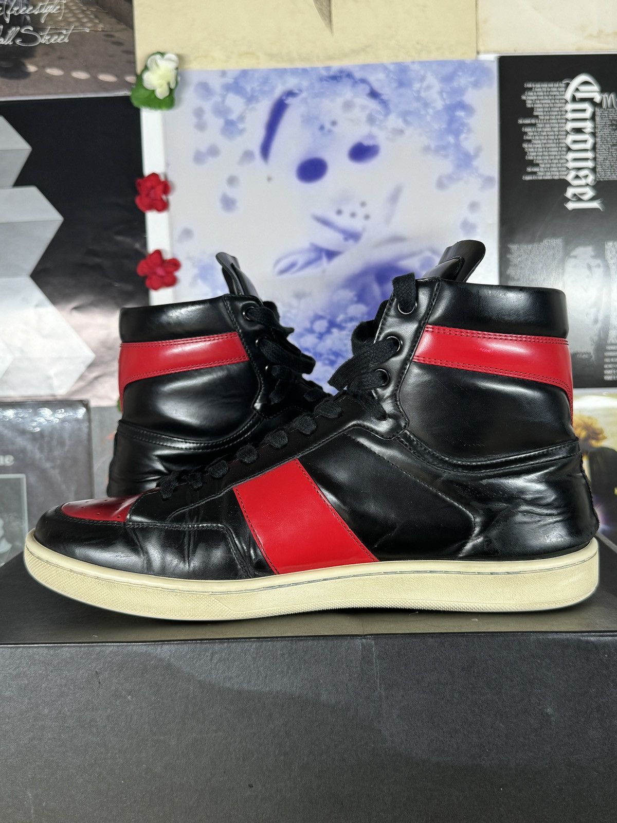 Saint Laurent Paris SL/10H Black/Red Leather High Sneakers Size US 9 / EU 42 - 7 Thumbnail