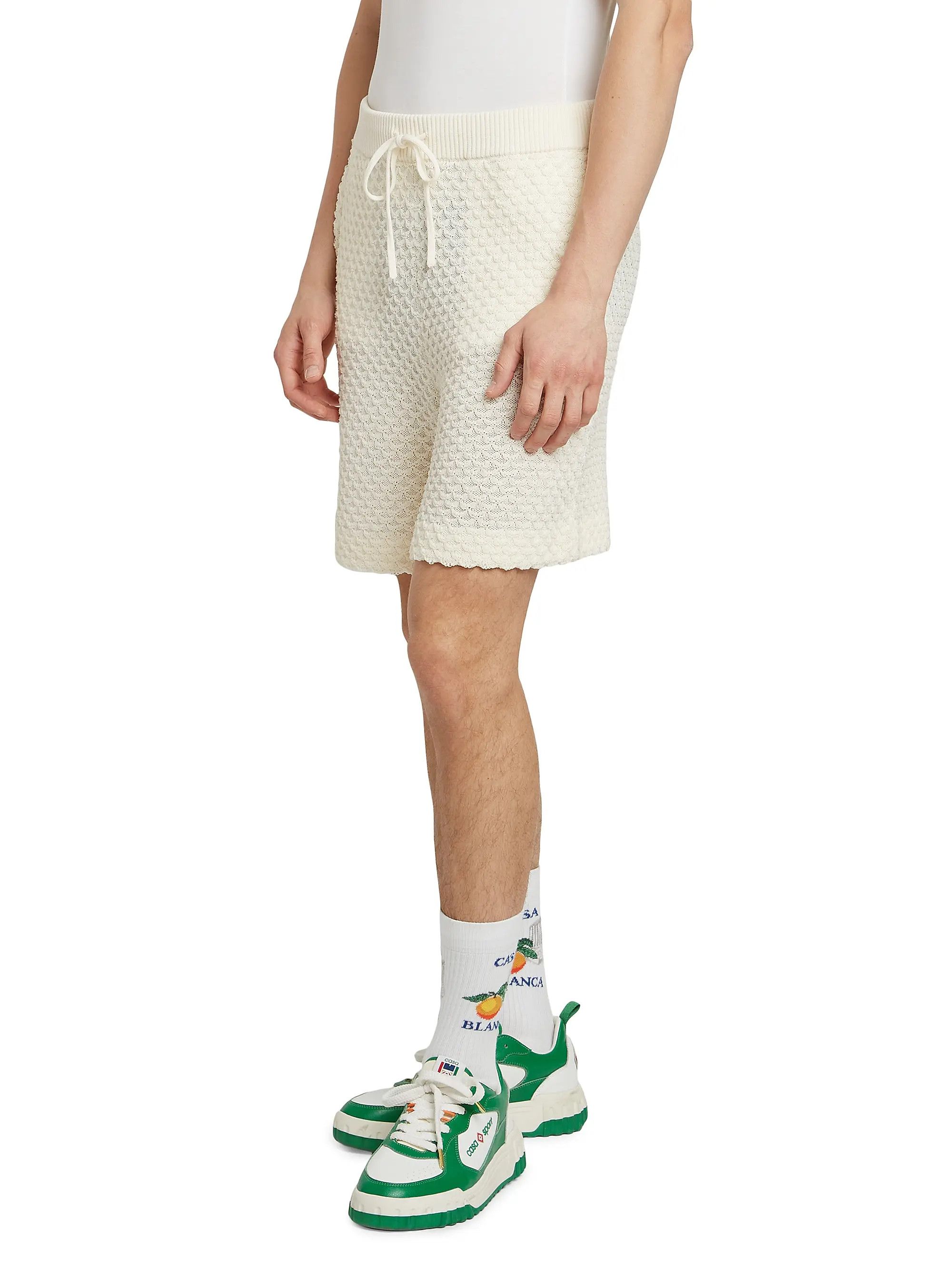 Casablanca os11x1025 Textured Cotton Drawstring Shorts in White Size US 30 / EU 46 - 4 Thumbnail