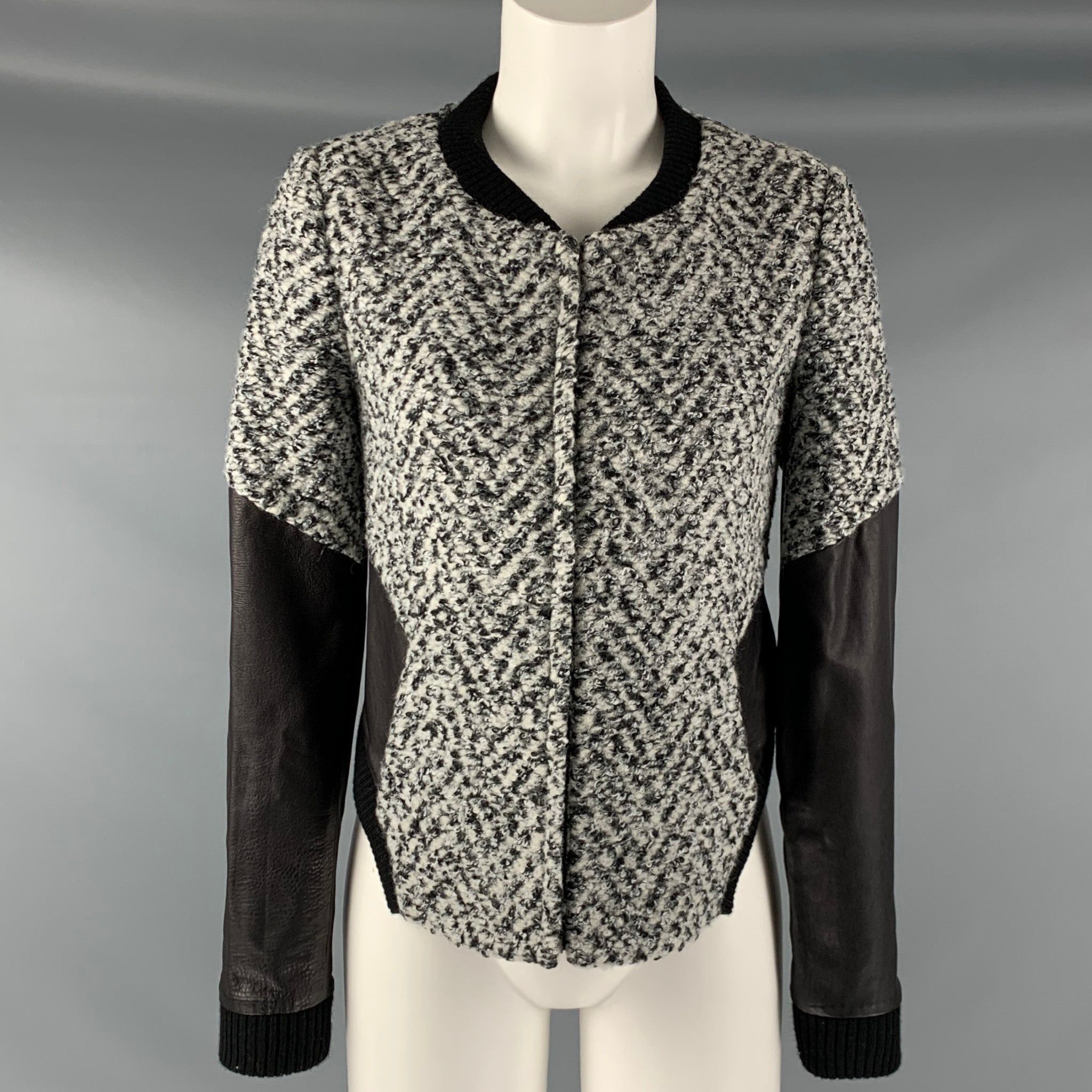 image of Thakoon Black White & Grey Acrylic Blend Mixed Fabrics Jacket, Women's (Size XS)
