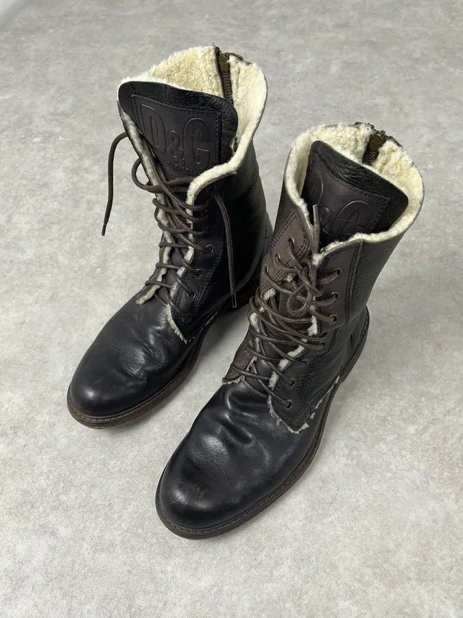 Dolce & Gabbana Dolce & Gabbana Brown Leather Lace-Up Boots Shearling-Lined Size US 8 / EU 41 - 4 Thumbnail