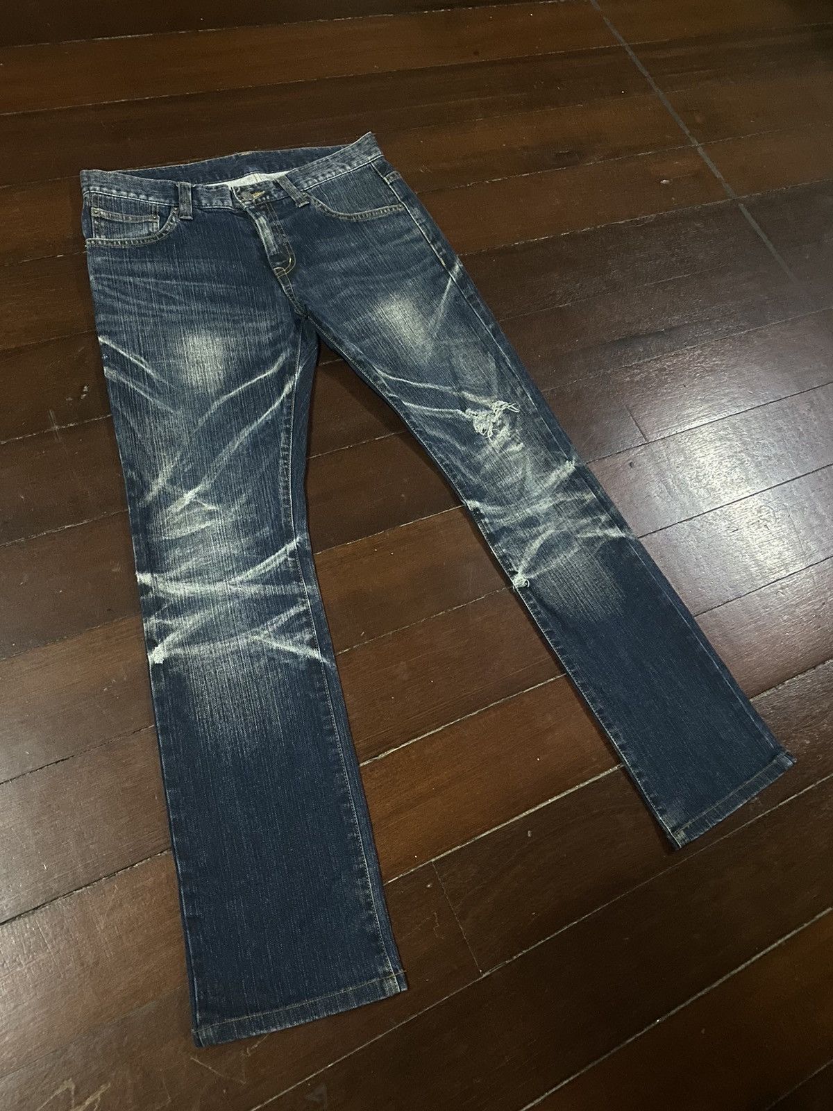 If Six Was Nine FIRE Tornado Mart Flare Denim Pants CLAWMARK DISTRESSED Size US 34 / EU 50 - 2 Thumbnail