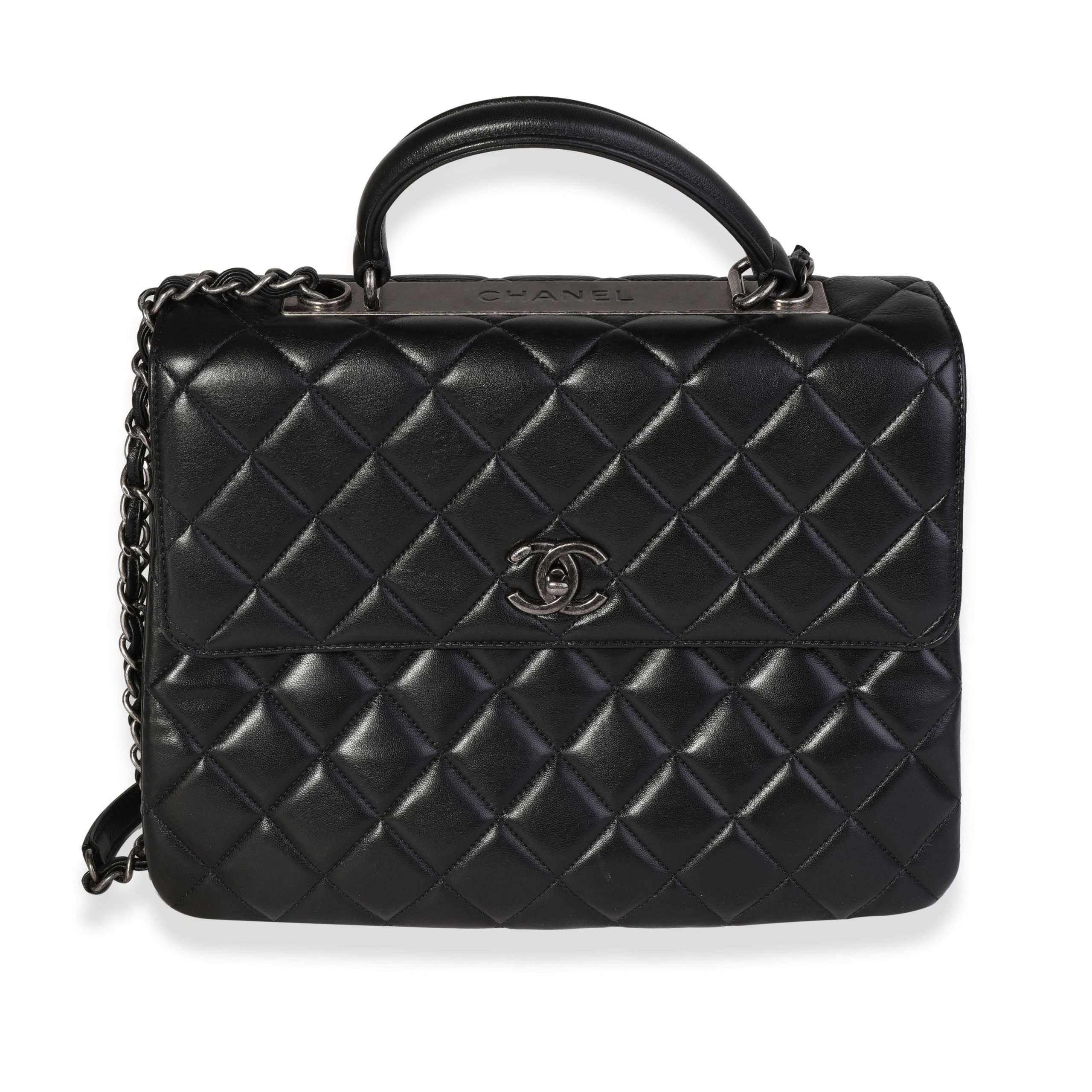 image of Chanel Black Quilted Lambskin Large Trendy Top Handle Bag, Women's