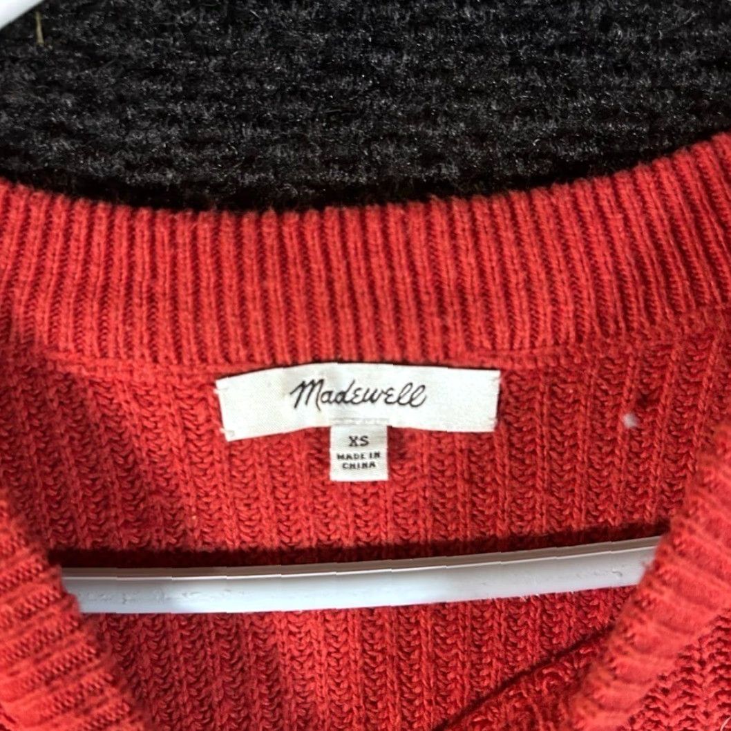Madewell Madewell Red Ribbed Knit Crew Neck Sweater Pockets Casual Women's XS Size XS / US 0-2 / IT 36-38 - 2 Thumbnail