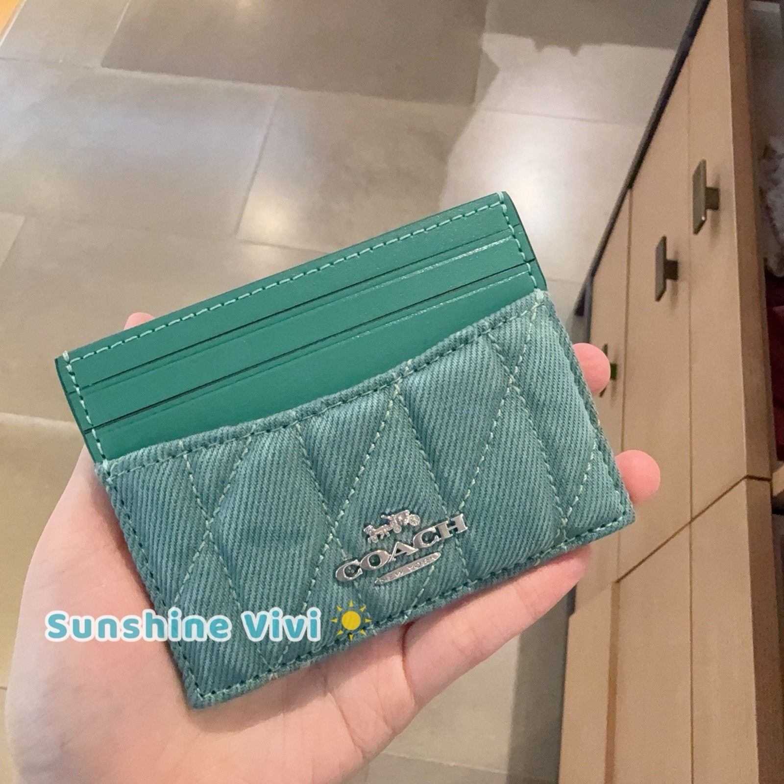 Coach NWT Coach Slim ID Card Case Denim Leather CBR13 Ivy/Green Size ONE SIZE - 1 Thumbnail