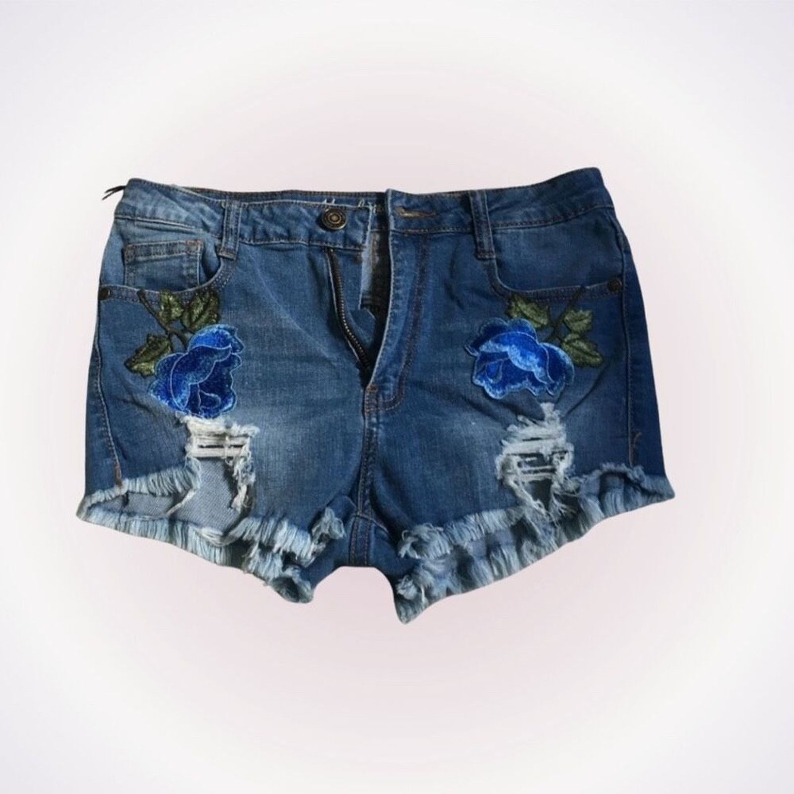 Other Machine Embroidered Distressed Denim Cutoff Shorts | Sz M Size 26" / US 2 / IT 38 - 1 Thumbnail