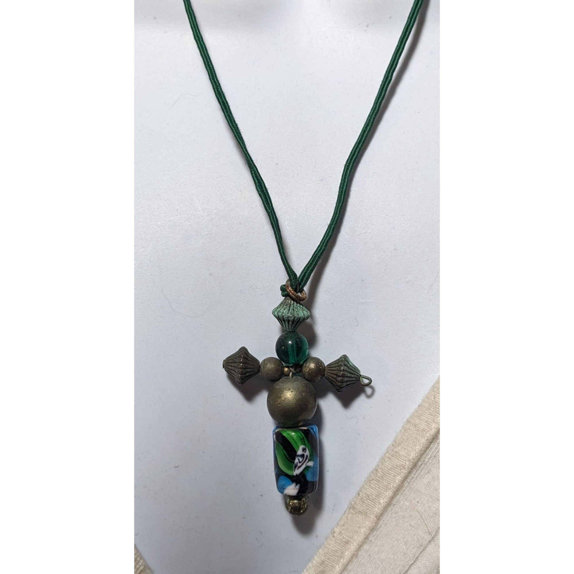 Other Vintage Brass And Glass Beaded Cross Necklace Size ONE SIZE - 6 Thumbnail