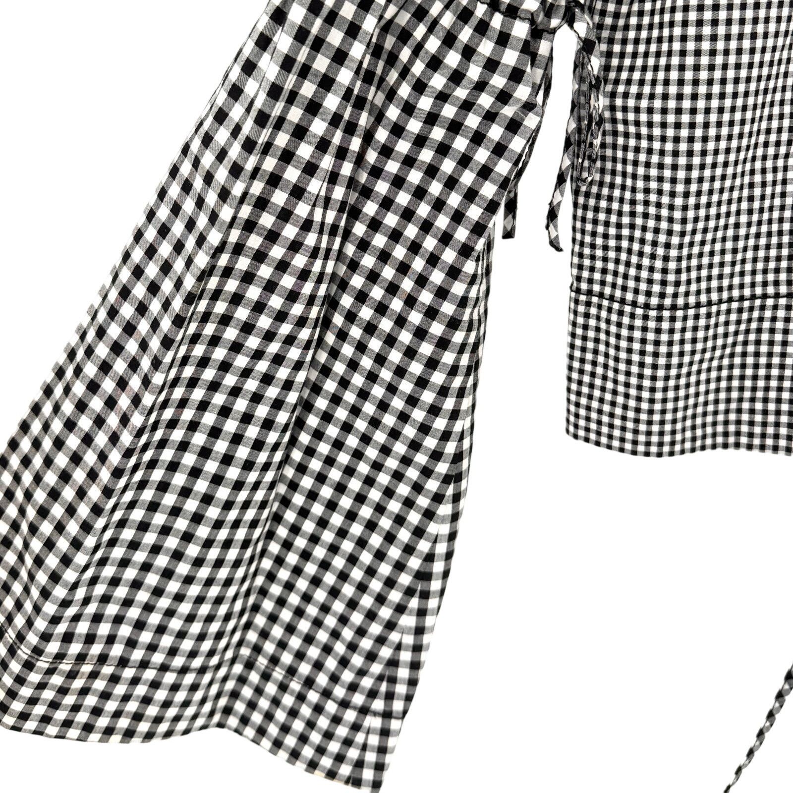Derek Lam 10 Crosby Black White Gingham 100% Cotton Tie Detail Blouse Size M / US 6-8 / IT 42-44 - 3 Thumbnail