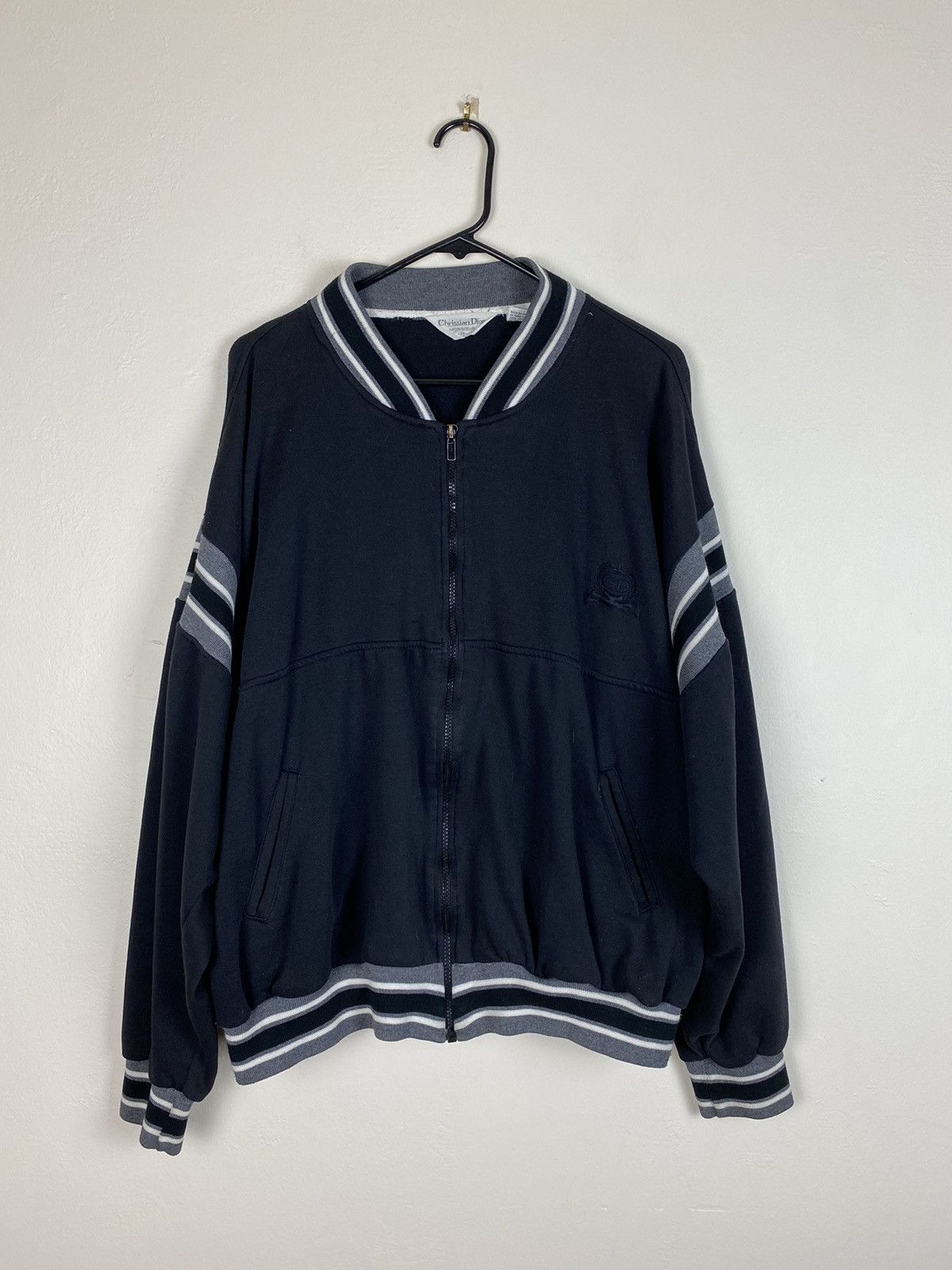 Christian Dior Monsieur Vintage Christian Dior Fleece Jacket Grey Stripe Size US XL / EU 56 / 4 - 1 Thumbnail