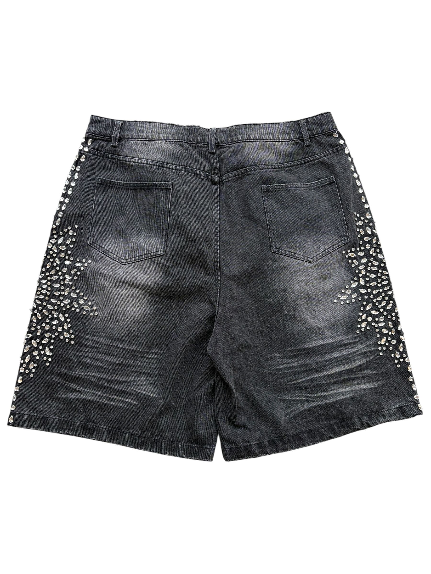 Vale Vale Forever Washed Black Crystal Sirens Denim Shorts Jorts Size US 36 / EU 52 - 2 Thumbnail