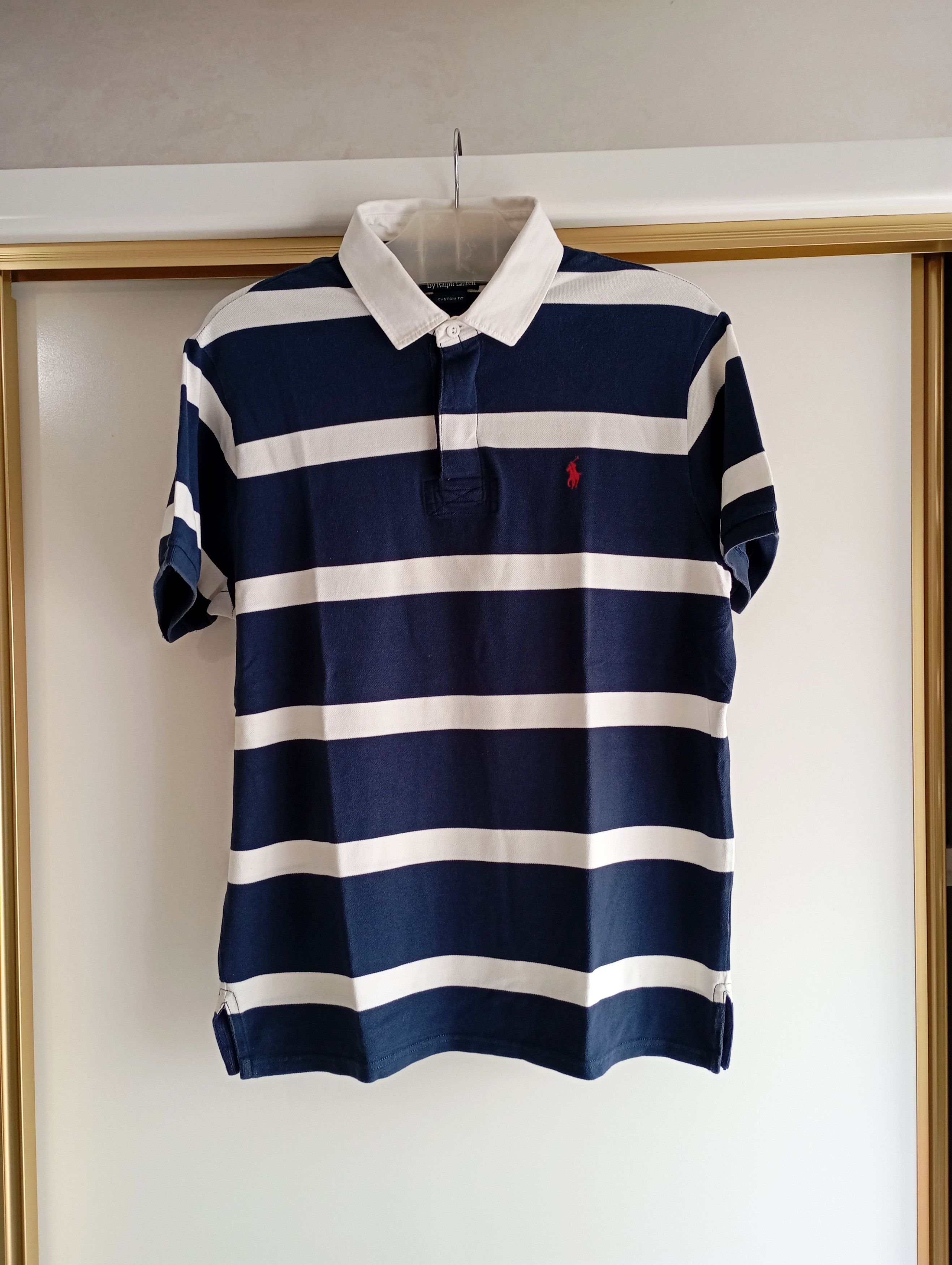 Polo Ralph Lauren Polo Ralph Lauren Striped Mesh Polo Shirt in Blue and White Size US XL / EU 56 / 4 - 2 Thumbnail