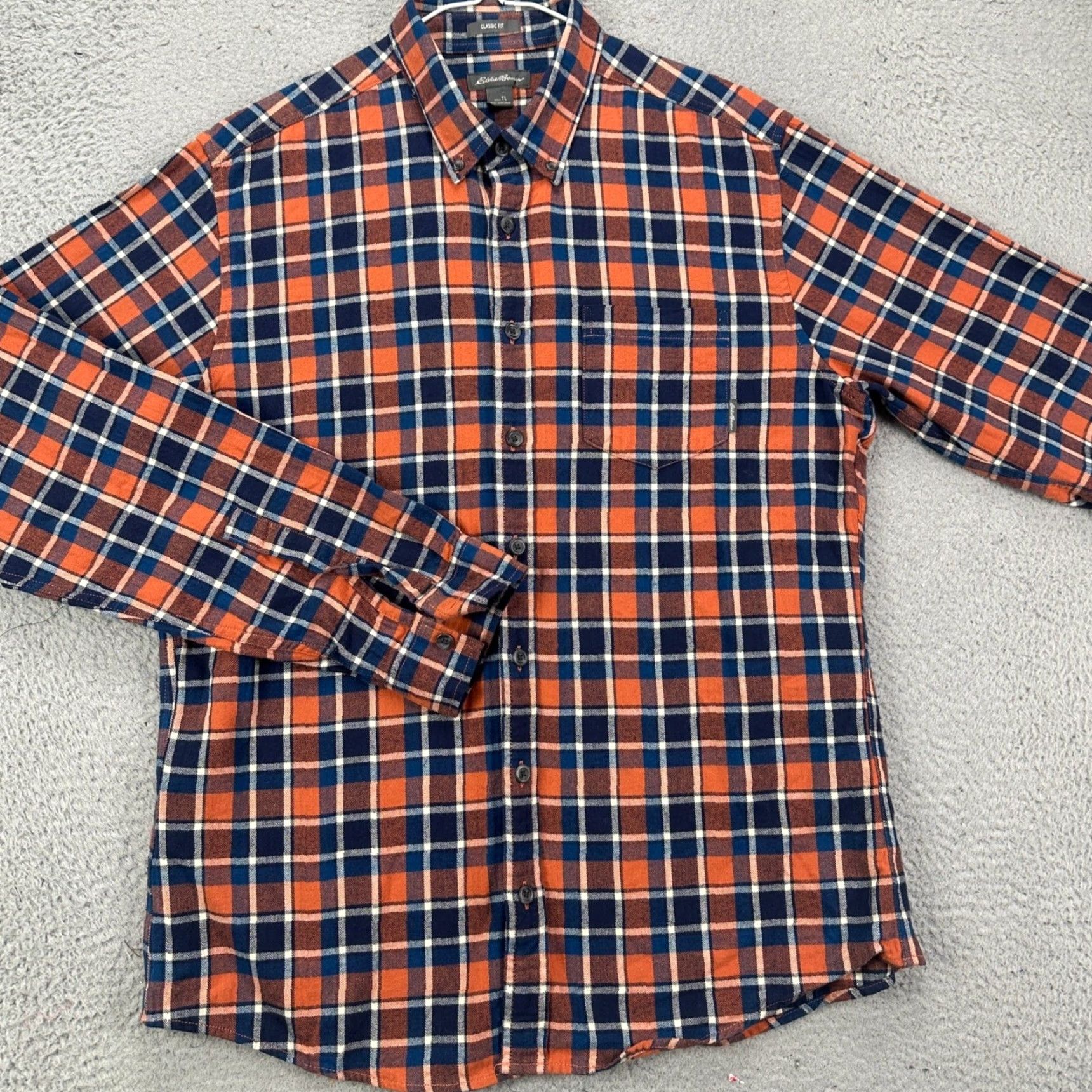 Eddie Bauer Eddie Bauer Button-Down Shirt Plaid Flannel Orange Navy White Classic Fit Mens LT Size US L / EU 52-54 / 3 - 2 Thumbnail