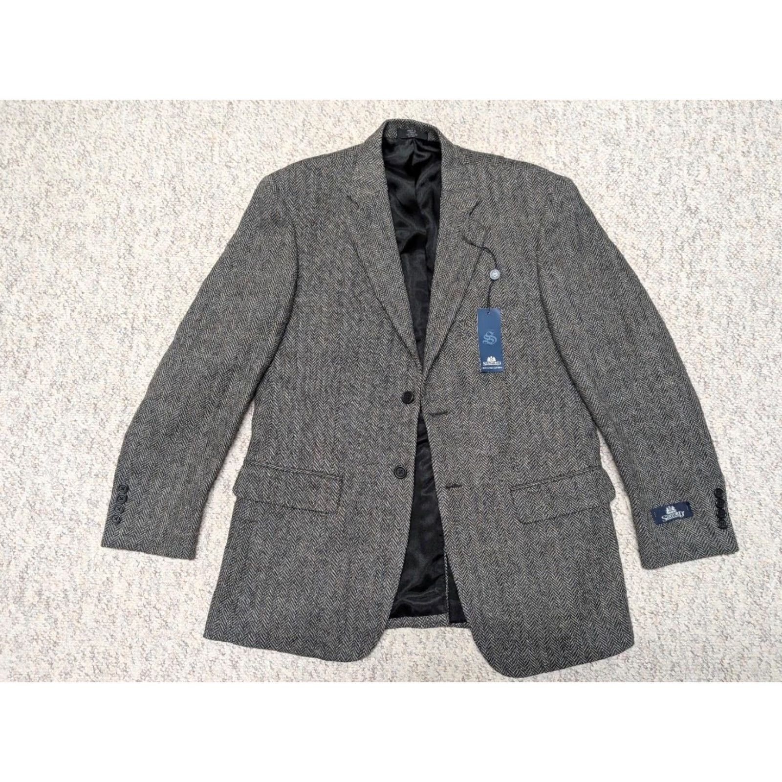 Stafford VINTAGE Stafford Tweed blazer - Gray Wool Herringbone Blazer JACKET, 40R, Single-Breasted, Notch Lapel, Two-Button, Single-Vented, Sportscoat, Men Size 40R - 3 Thumbnail
