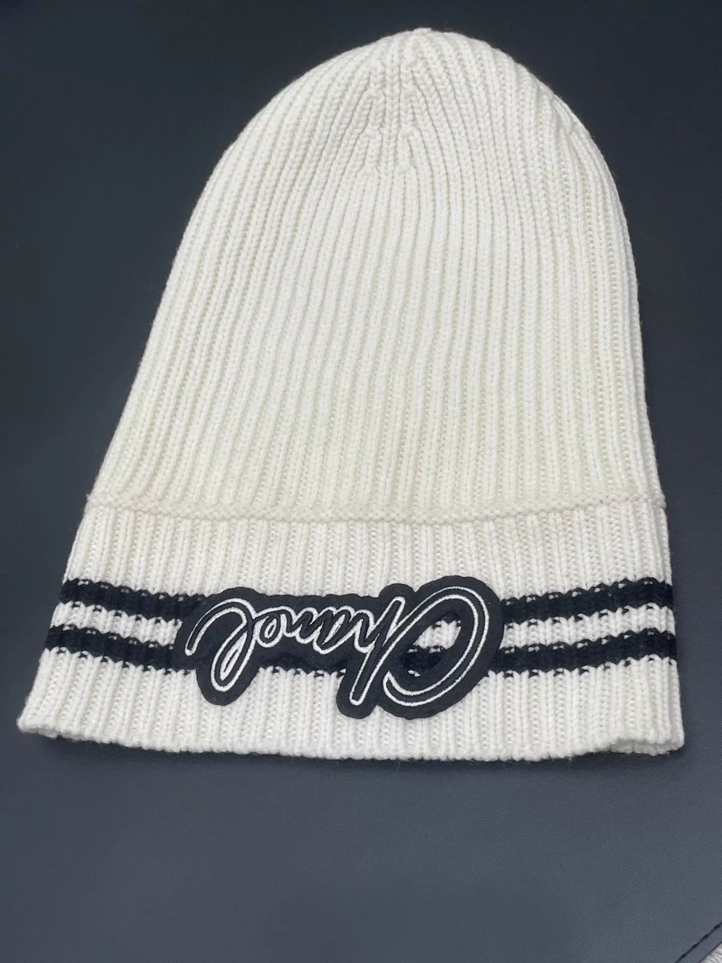 Chanel Chanel Black White Colorblocked Embroidered Logo Beanie Size ONE SIZE - 7 Thumbnail