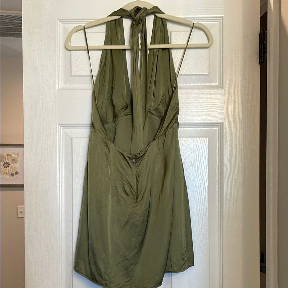 Zara Zara Green Asymmetrical Ruched Cocktail Dress Size S / US 4 / IT 40 - 4 Thumbnail