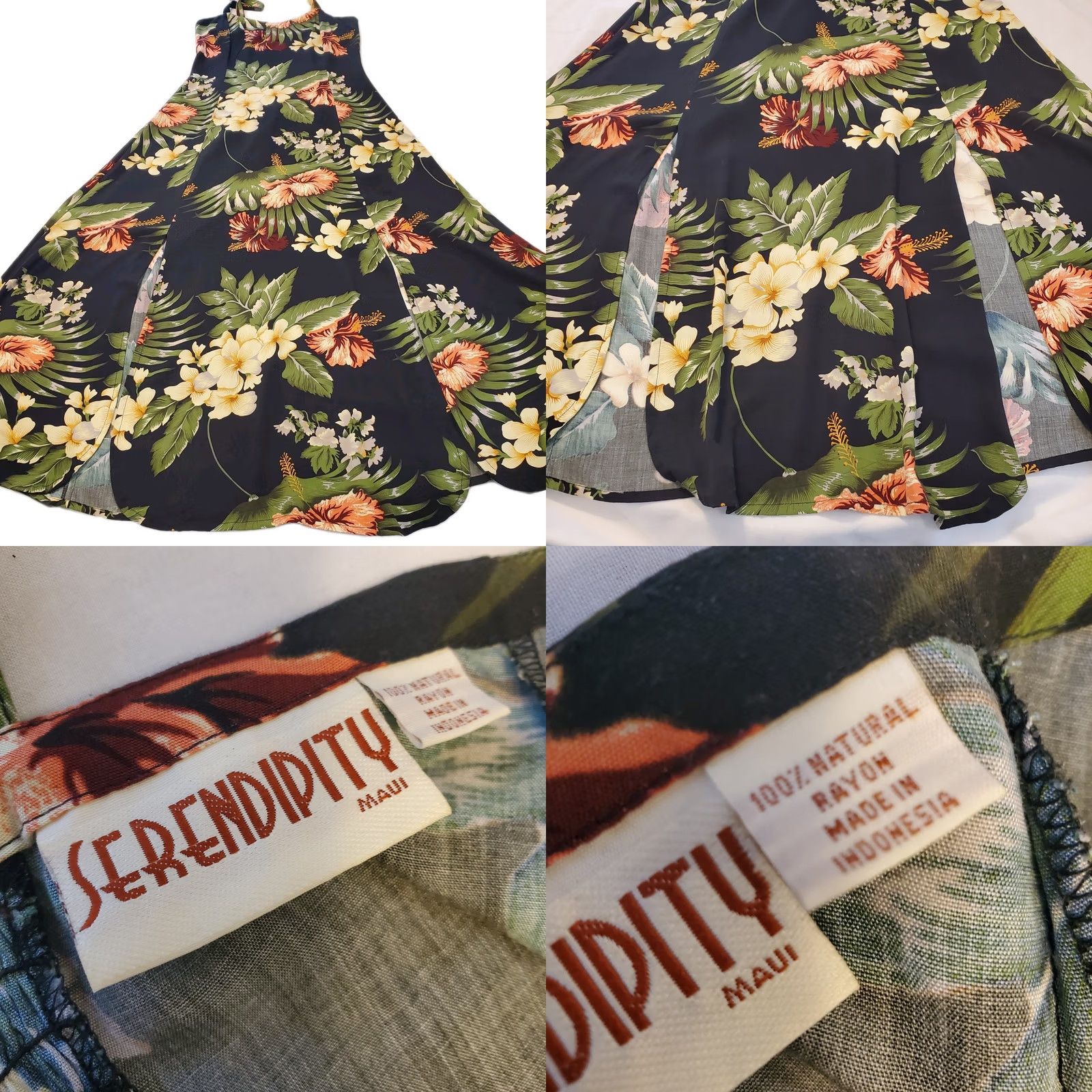 Vintage VINTAGE Serendipity Maui Womens Maxi Dress Sleeveless Floral Black Rayon M Medium Sexy Party/Cocktail Wedding Travel Spring/Summer Women Size M / US 6-8 / IT 42-44 - 8 Thumbnail
