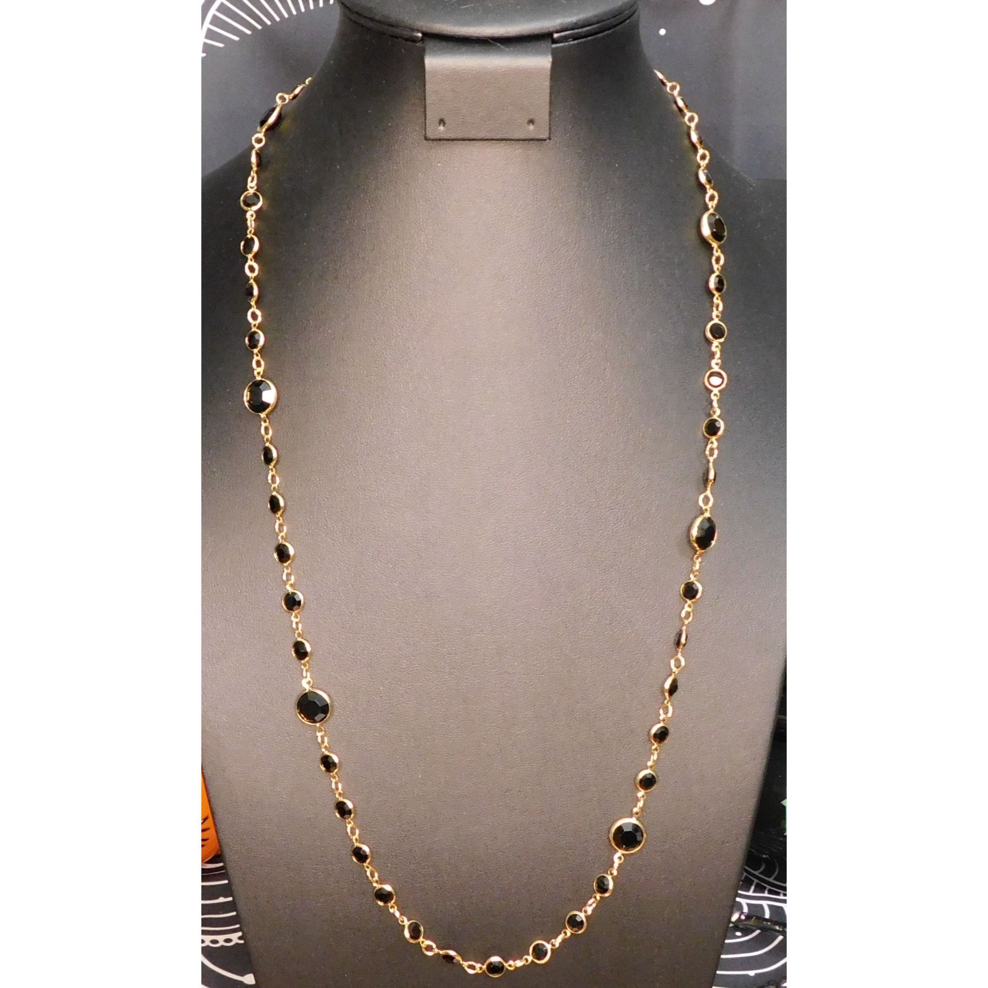 Other Glam Goth Black And Gold Tone Gemmed Chain Necklace Size ONE SIZE - 3 Thumbnail