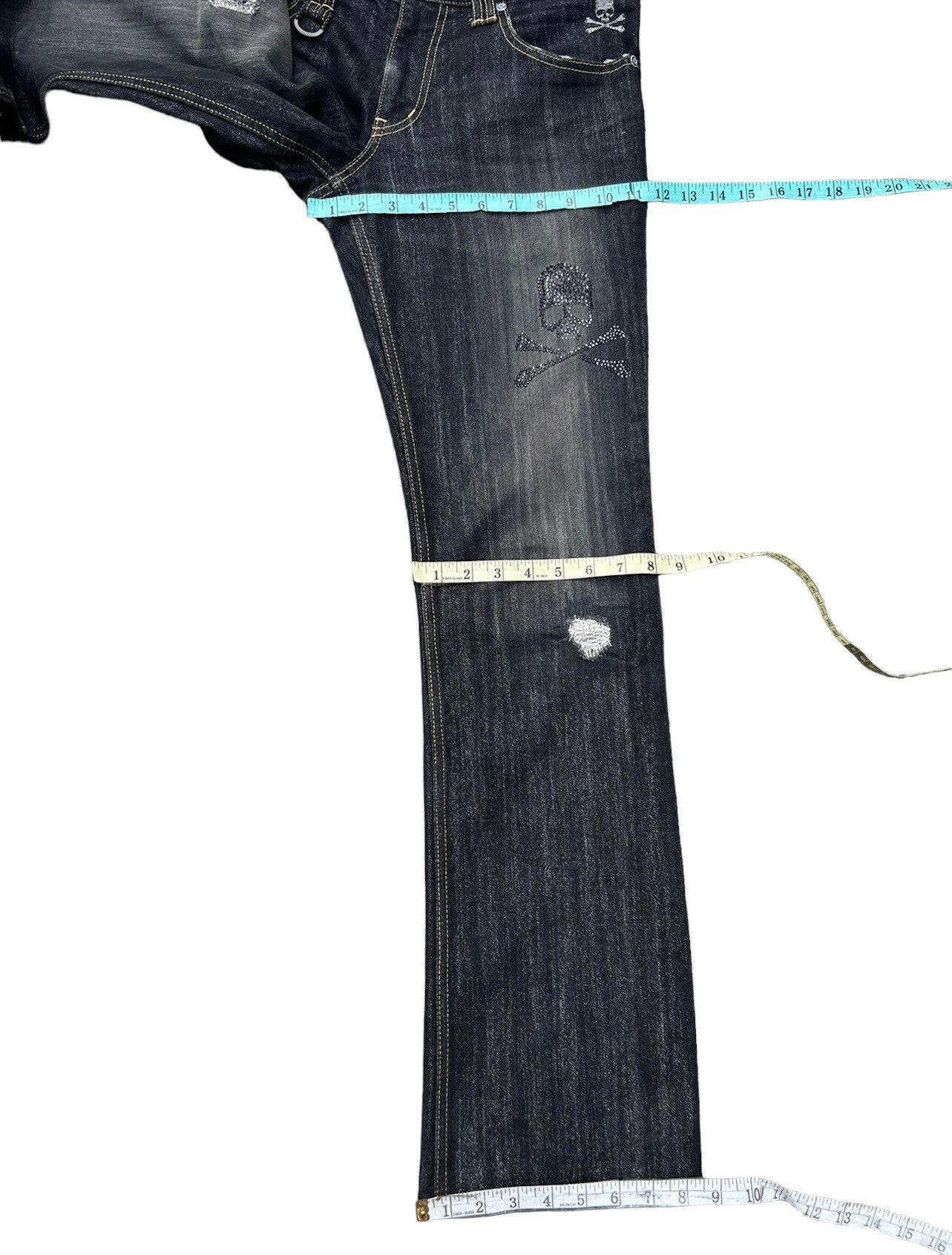 Roen Roen Japan Rips Shining Denim Cross Bones Skull Flare Jeans Size US 31 - 4 Thumbnail