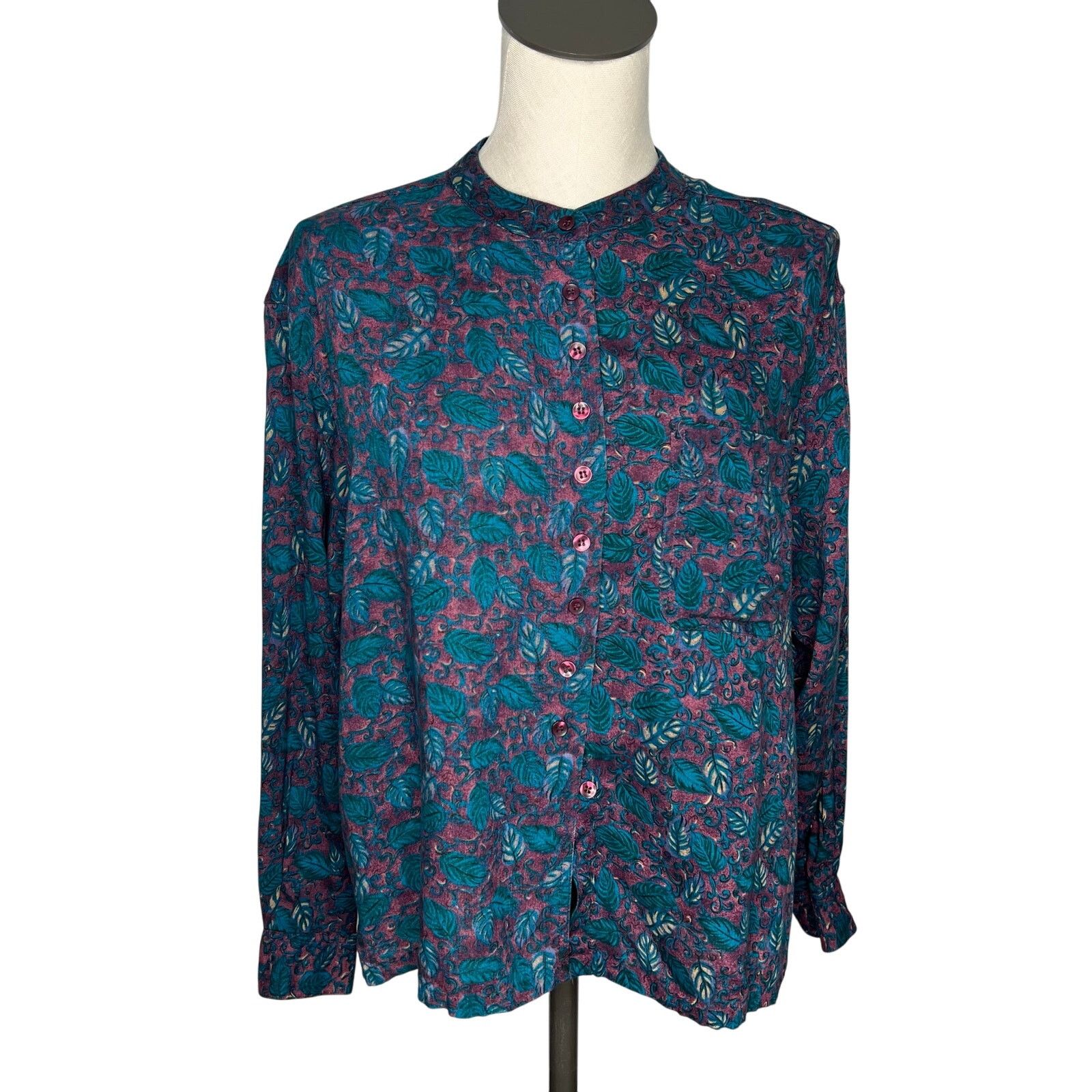 Basic Editions Vintage 80's Basic Editions teal/burgundy blouse Size large Size L / US 10 / IT 46 - 1 Thumbnail