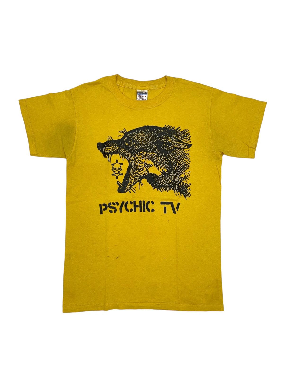 image of Band Tees x Vintage Psychic Tv Wolf Tees in Yellow, Men's (Size Small)