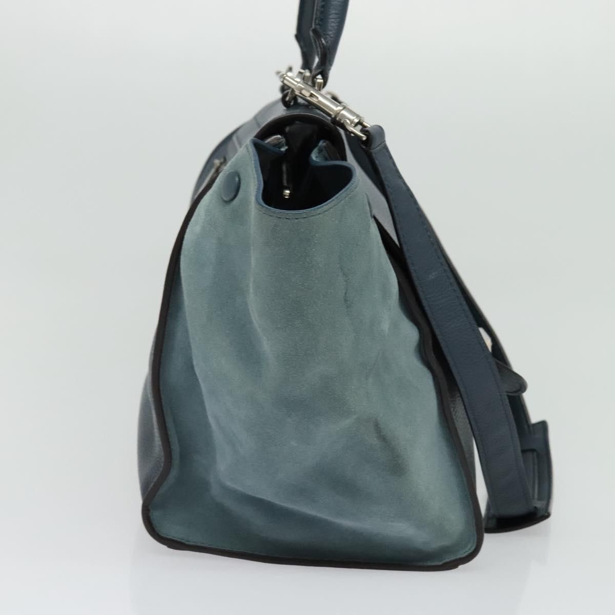 Celine CELINE Trapeze Hand Bag Leather Suede Blue Silver Size ONE SIZE - 4 Thumbnail