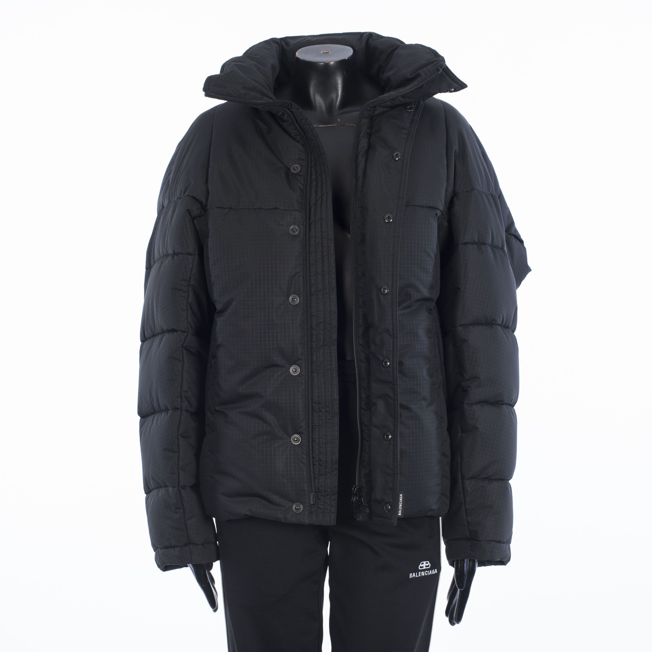 image of Balenciaga Upside Down Puffer Jacket In Black Ripstop, Women's (Size Small)