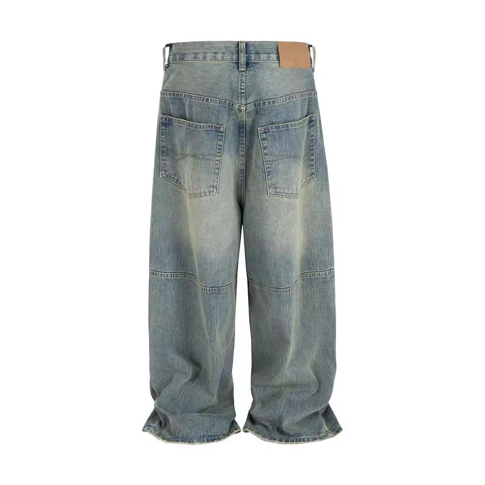 Japanese Brand Color Blocking Drawstring Double Knee Baggy Jeans Size US 30 / EU 46 - 2 Thumbnail