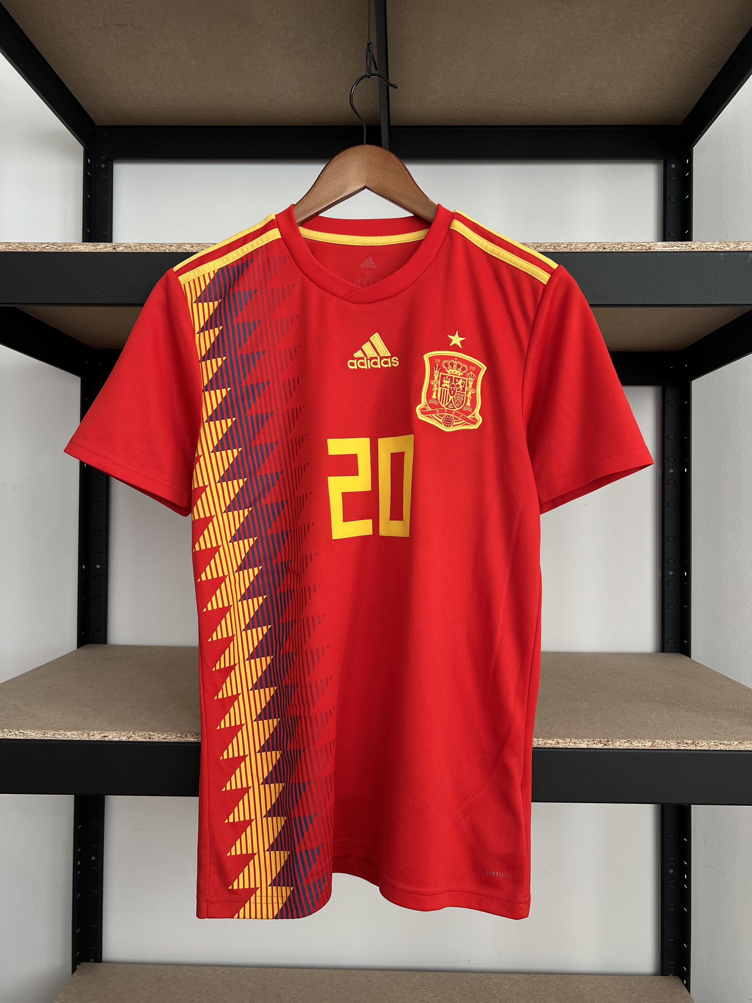 image of Spain Adidas 20 Marco Asensio Home Football Jersey in Red, Men's (Size Small)
