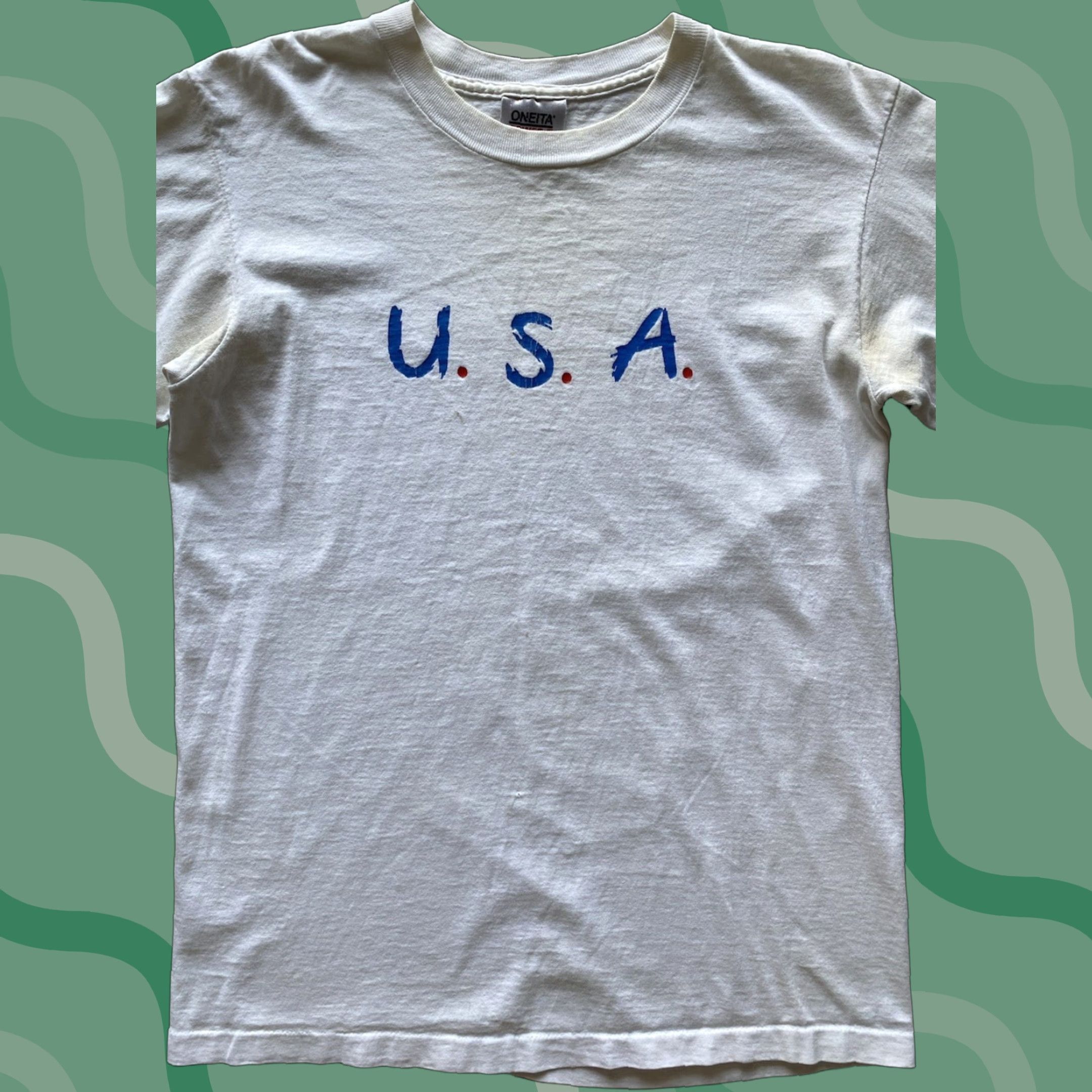 Vintage VINTAGE Oneita Long Sleeve Shirt USA Men’s Medium White Flaws Wear 90s shirt Mens Size US M / EU 48-50 / 2 - 1 Thumbnail