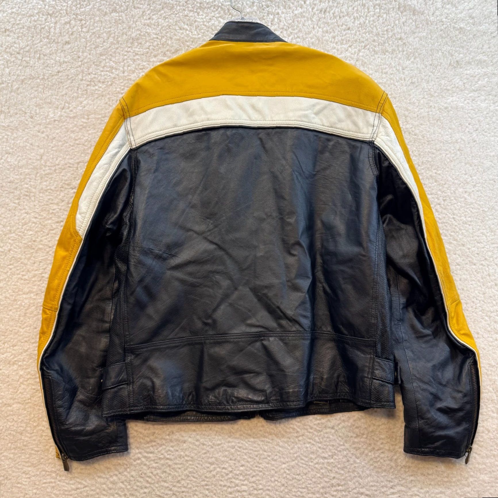 Wilson VINTAGE Wilson's Leather Jacket Large Black Yellow Stripe Cafe Moto M Julian Jacket Size US L / EU 52-54 / 3 - 2 Thumbnail