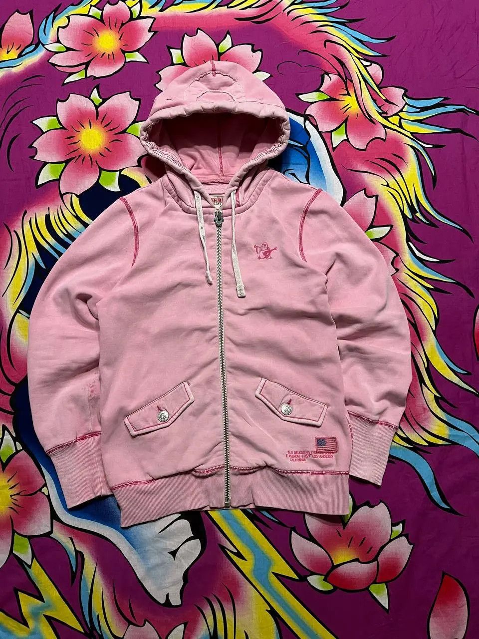 True Religion True Religion zip hoodie y2k style pink big logo Size L / US 10 / IT 46 - 1 Thumbnail