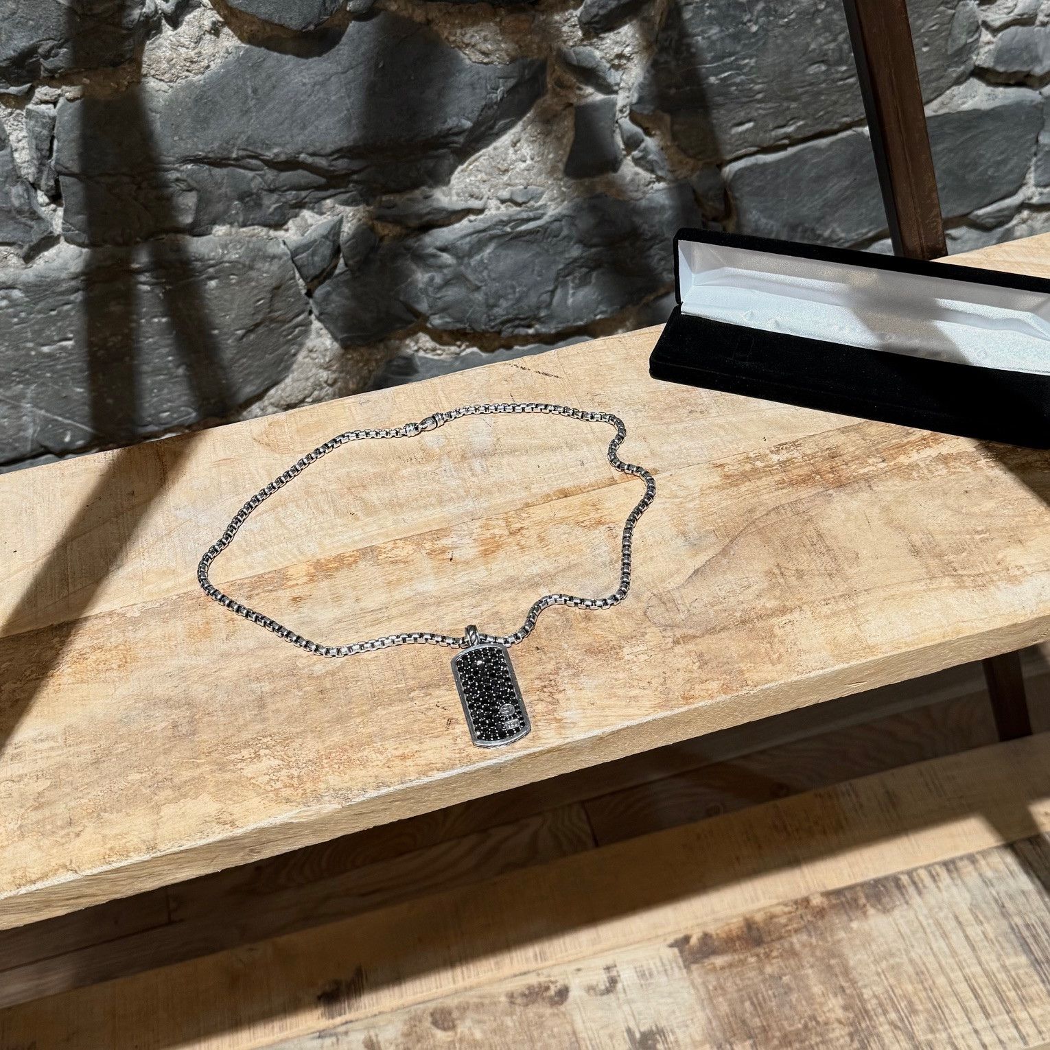 David Yurman David Yurman Box Chain Black Diamond Pavé Dog Tag Necklace Size ONE SIZE - 2 Thumbnail
