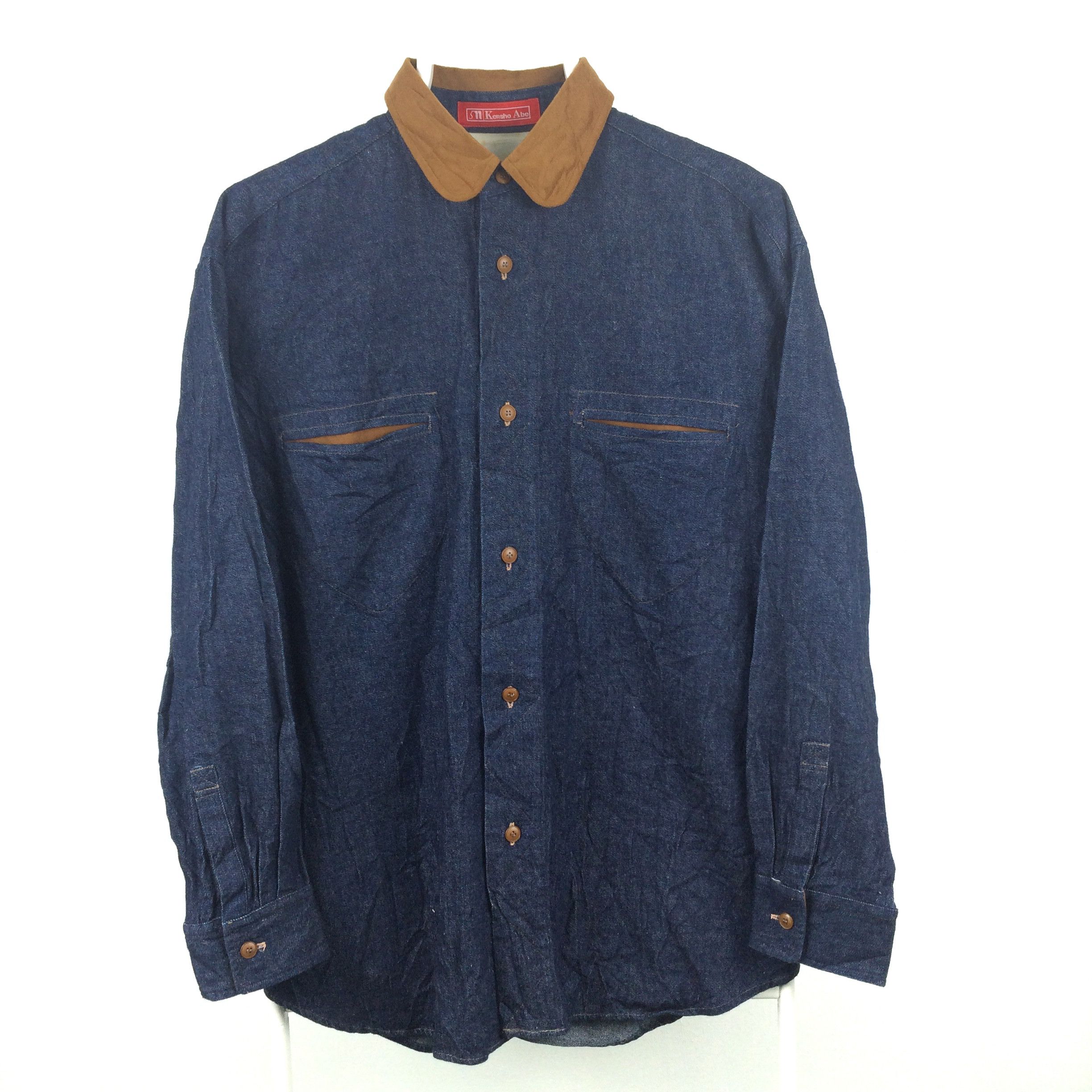 Designer × Japanese Brand × Kensho Abe A19 RARE! KENSHO ABE JAPANESE BLUE INDIGO DENIM WORK SHIRT Size US XL / EU 56 / 4 - 1 Thumbnail
