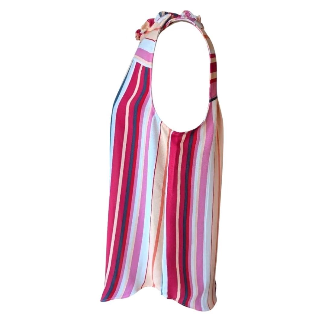 Loft LOFT Blouse Sleeveless Multicolor Stripe Ruffle Neck Womens M Office casual retro Size M / US 6-8 / IT 42-44 - 3 Thumbnail