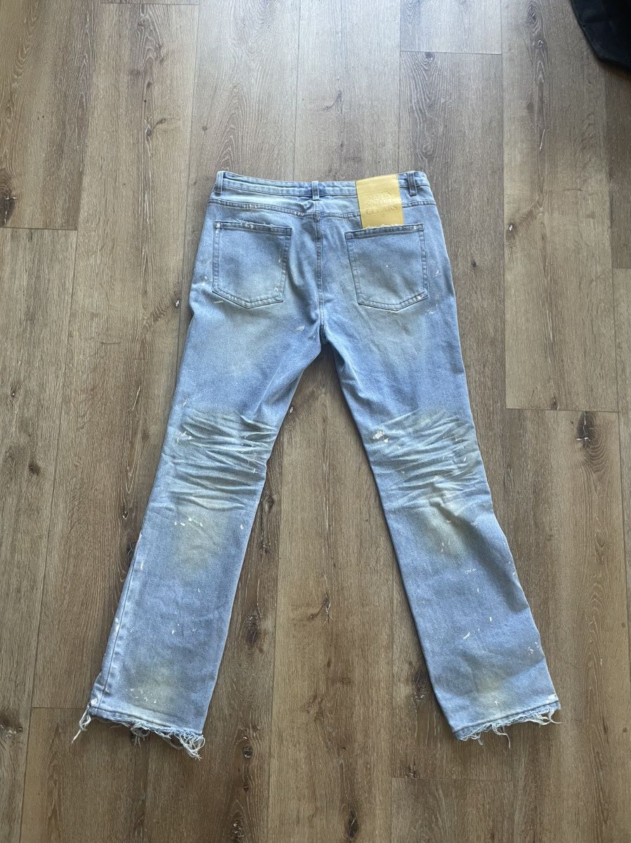 Whensmokeclears When Smoke Clears Light Blue Painted Straight Jeans Size US 38 / EU 54 - 2 Thumbnail